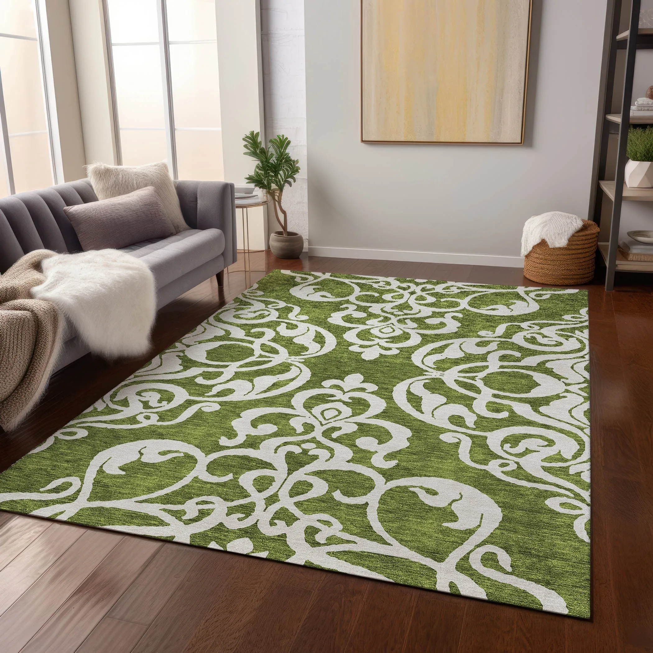 Machine Washable Indoor/ Outdoor Damask Glam Chantille Rug