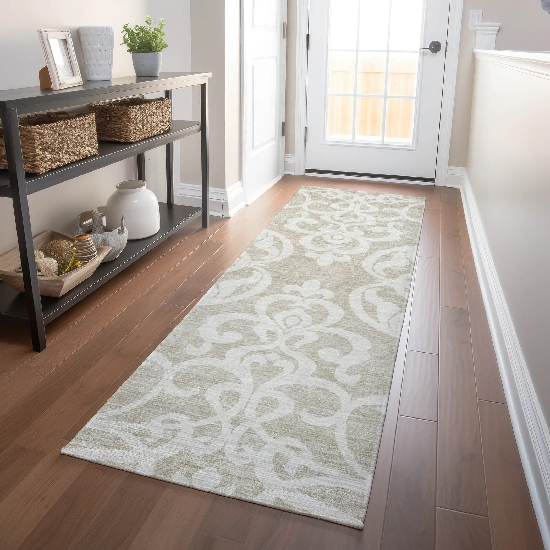 Machine Washable Indoor/ Outdoor Damask Glam Chantille Rug