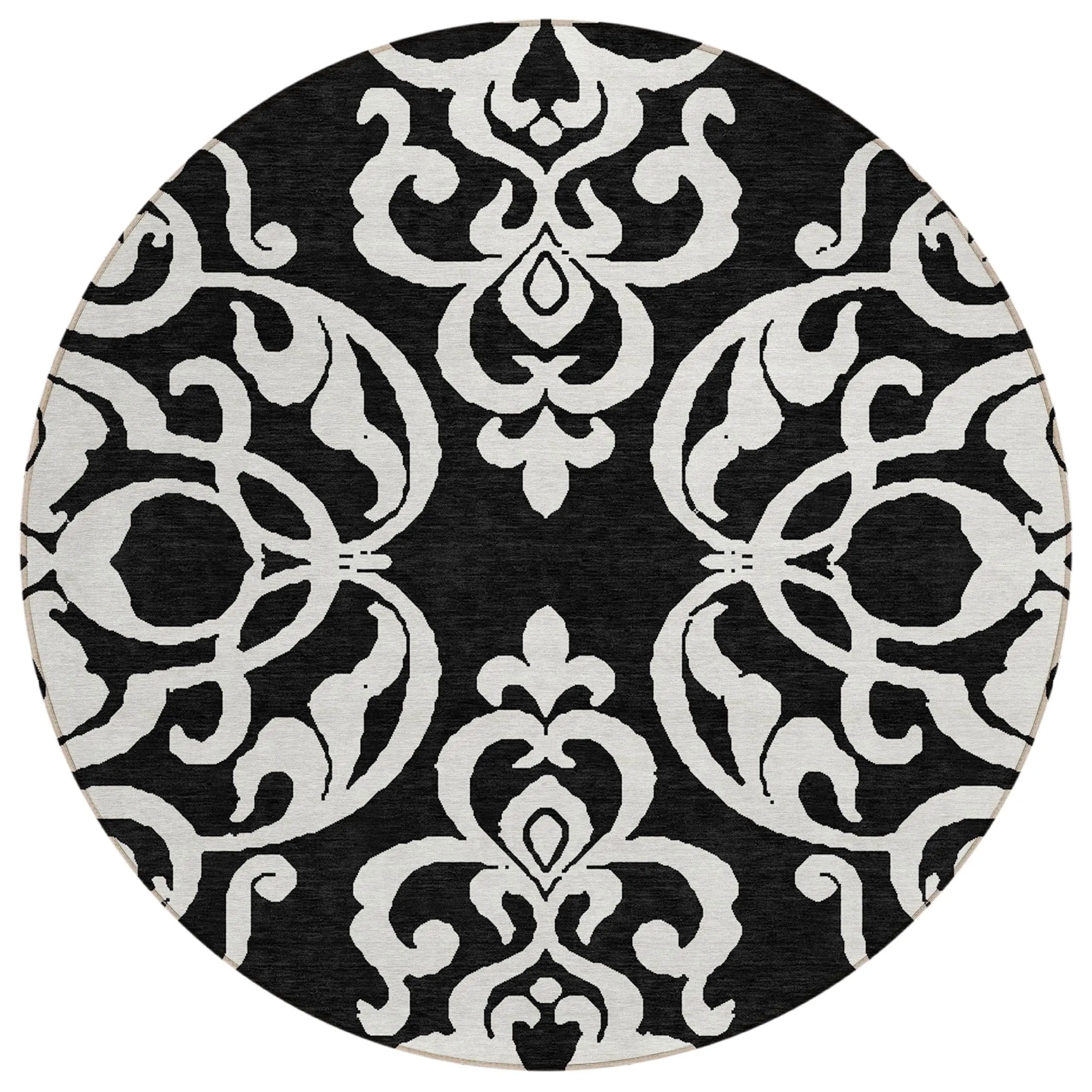 Machine Washable Indoor/ Outdoor Damask Glam Chantille Rug