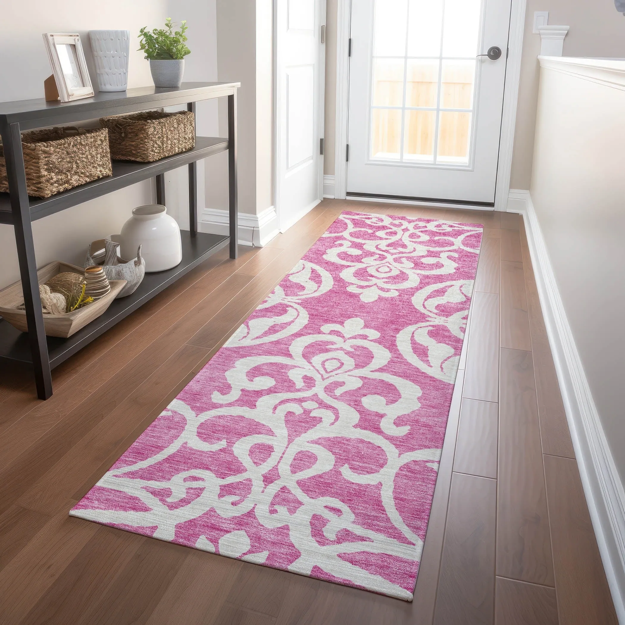 Machine Washable Indoor/ Outdoor Damask Glam Chantille Rug