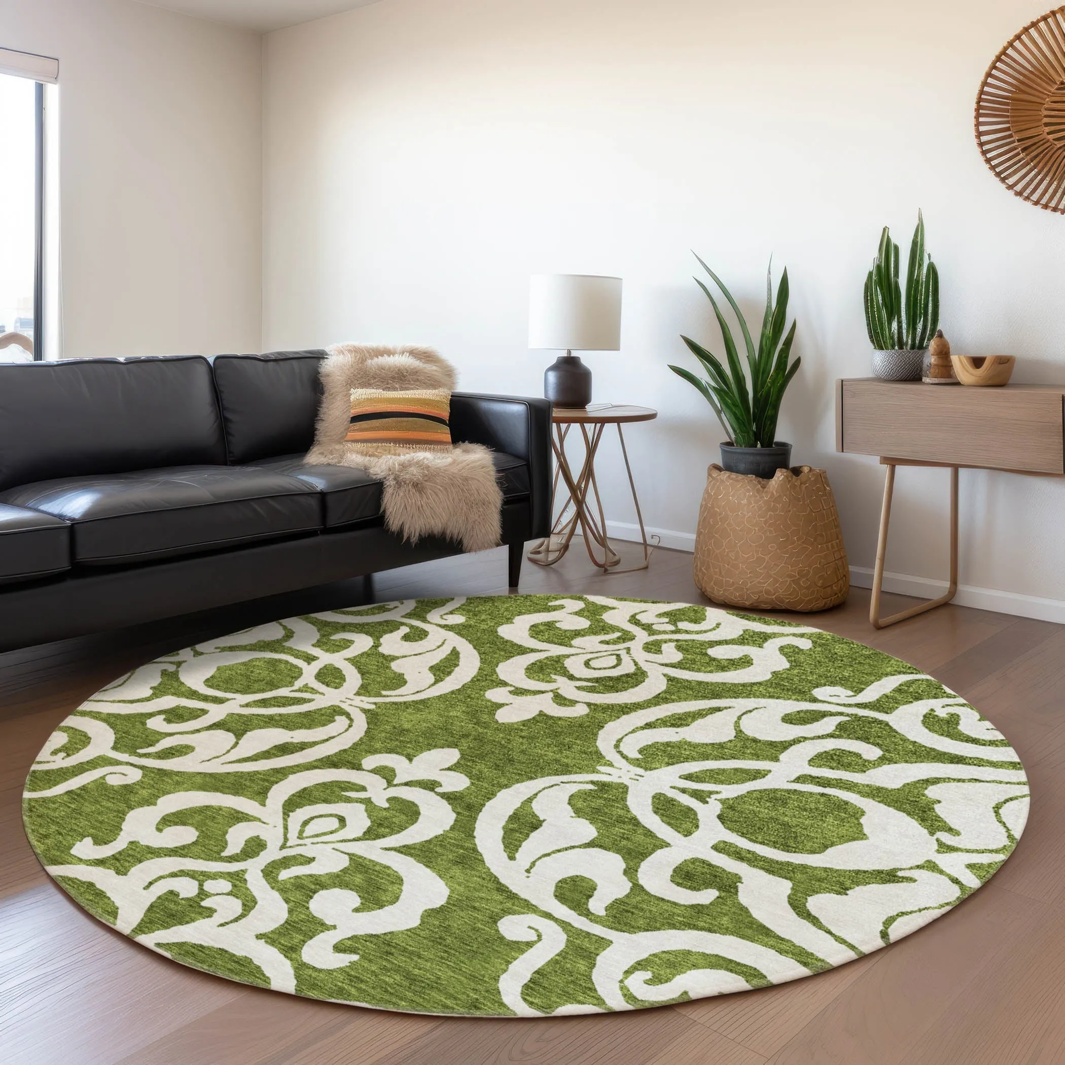 Machine Washable Indoor/ Outdoor Damask Glam Chantille Rug