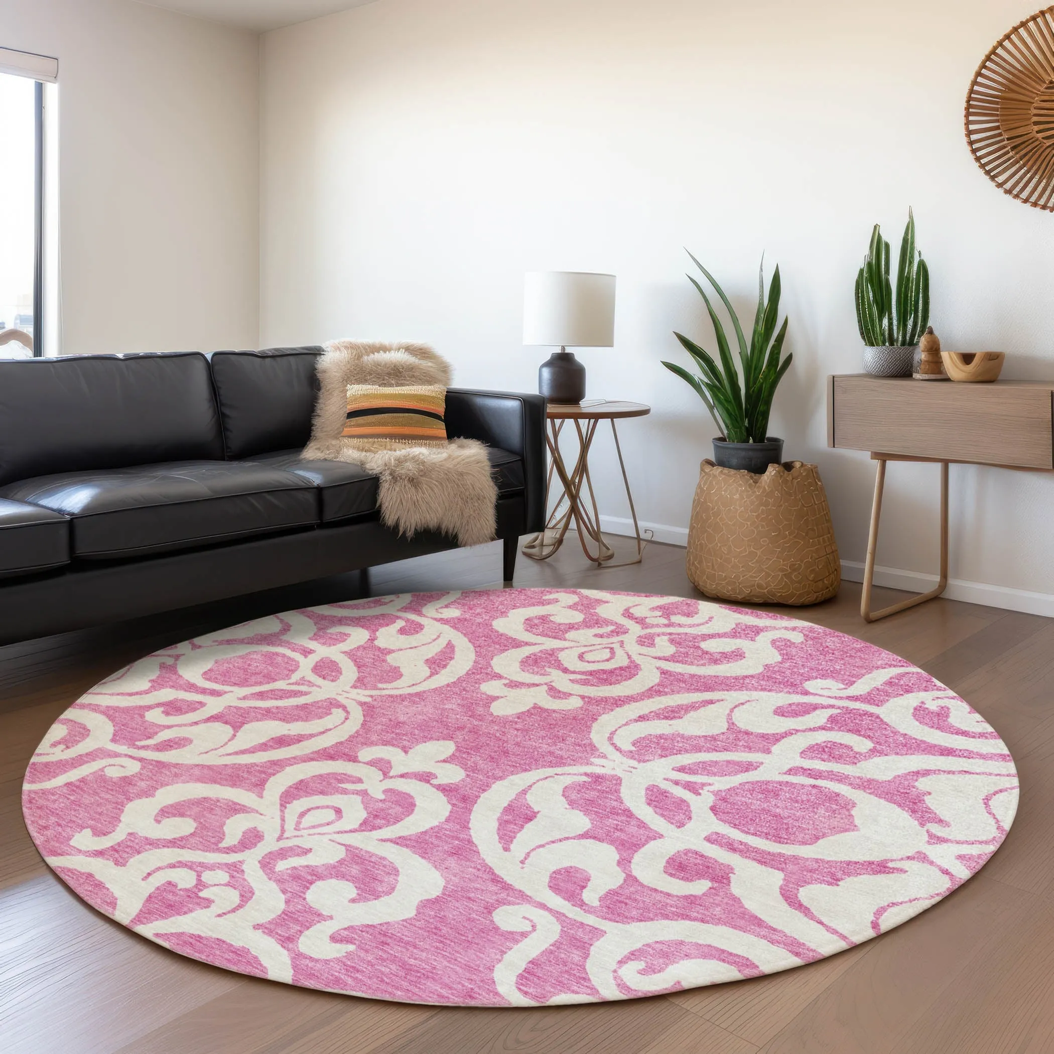 Machine Washable Indoor/ Outdoor Damask Glam Chantille Rug