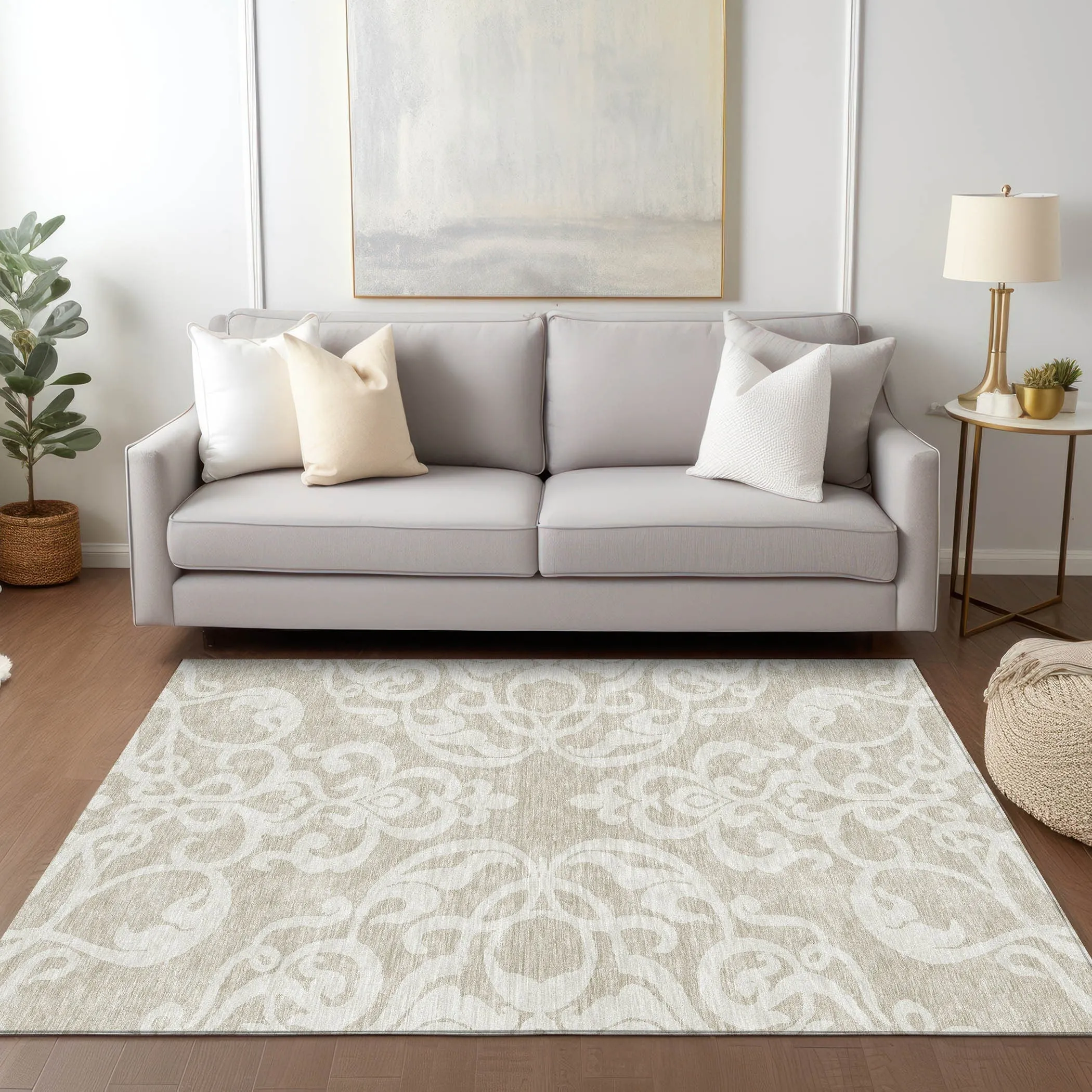 Machine Washable Indoor/ Outdoor Damask Glam Chantille Rug