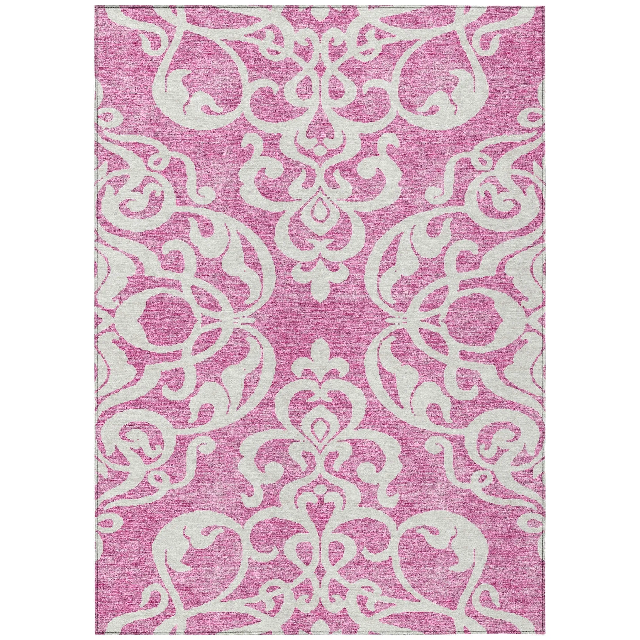 Machine Washable Indoor/ Outdoor Damask Glam Chantille Rug