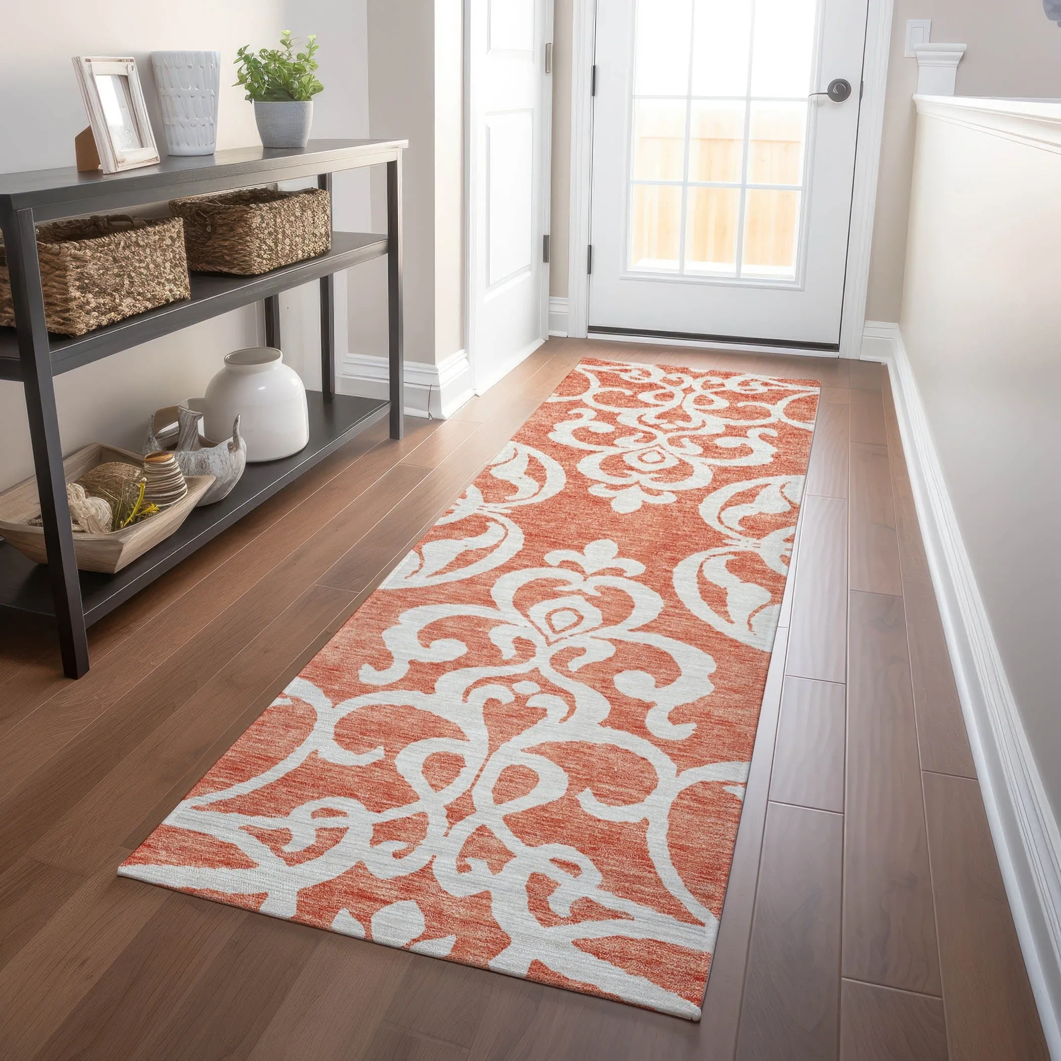 Machine Washable Indoor/ Outdoor Damask Glam Chantille Rug