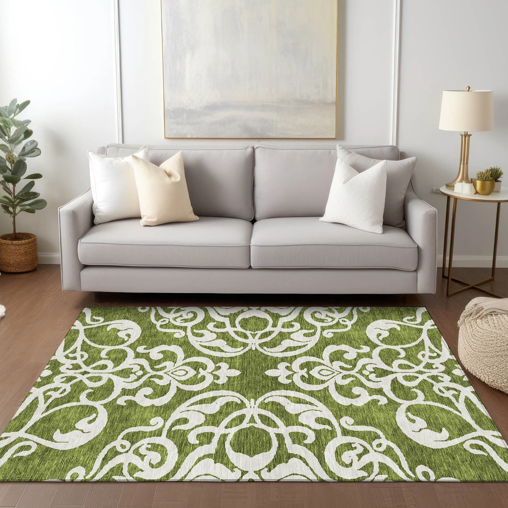 Machine Washable Indoor/ Outdoor Damask Glam Chantille Rug