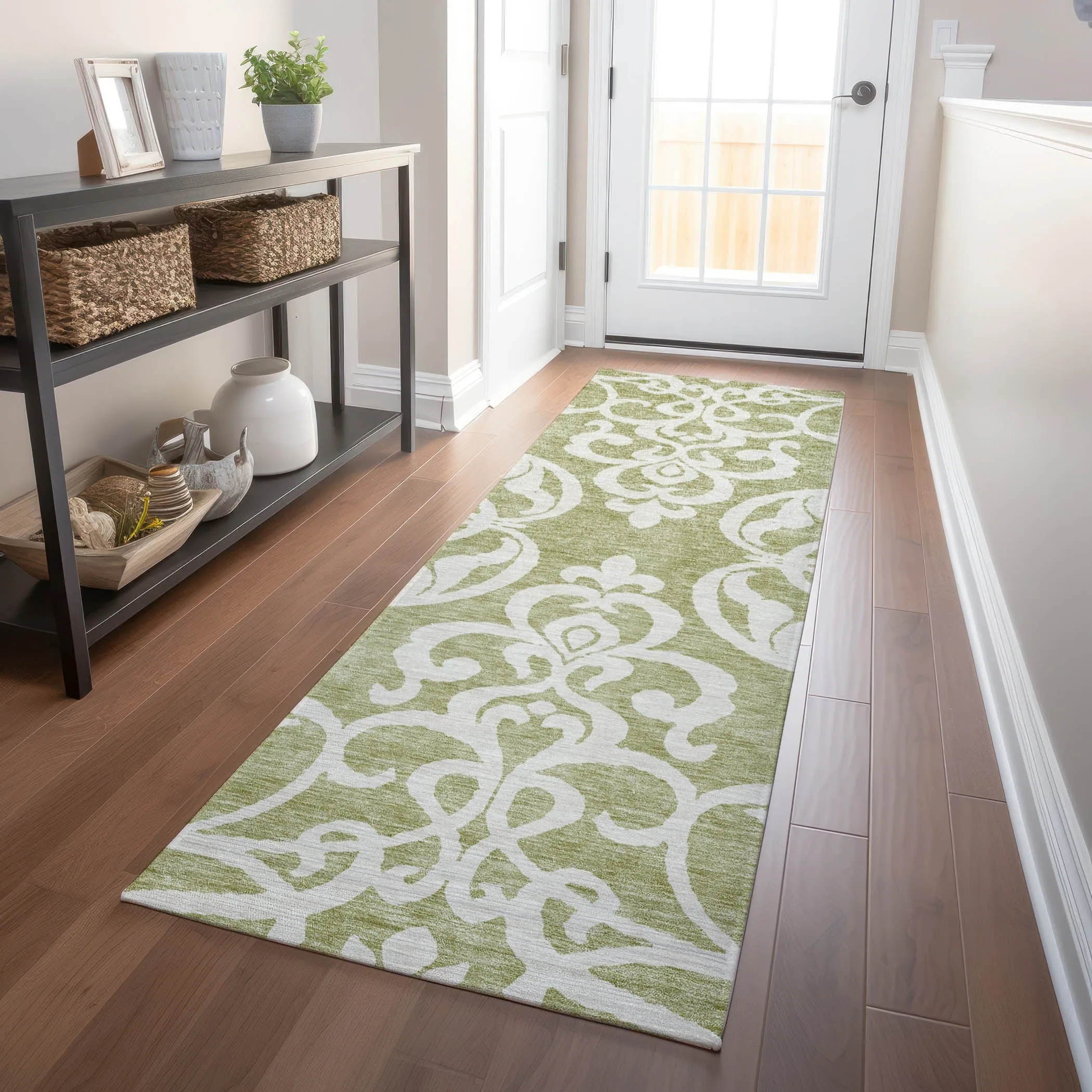 Machine Washable Indoor/ Outdoor Damask Glam Chantille Rug