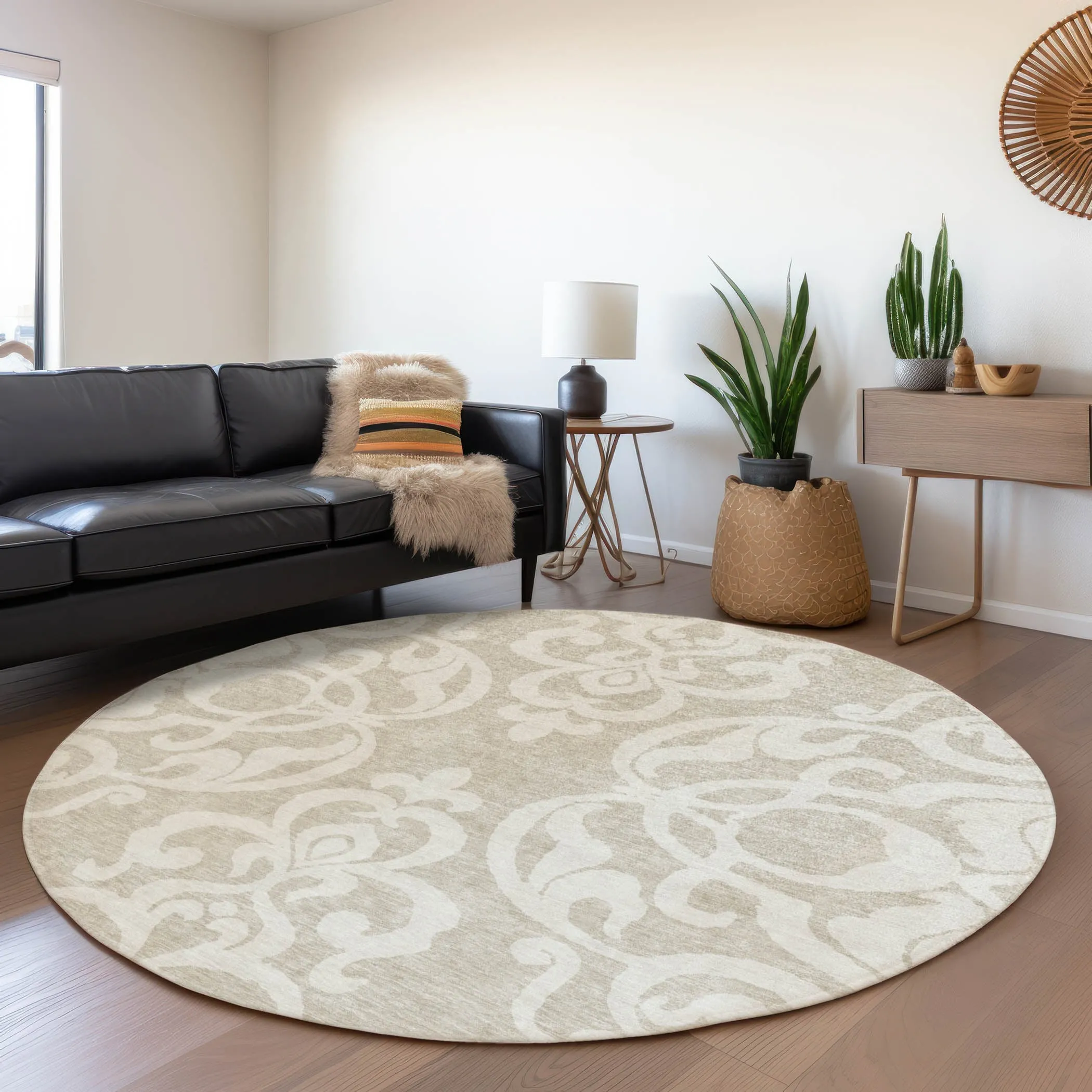 Machine Washable Indoor/ Outdoor Damask Glam Chantille Rug