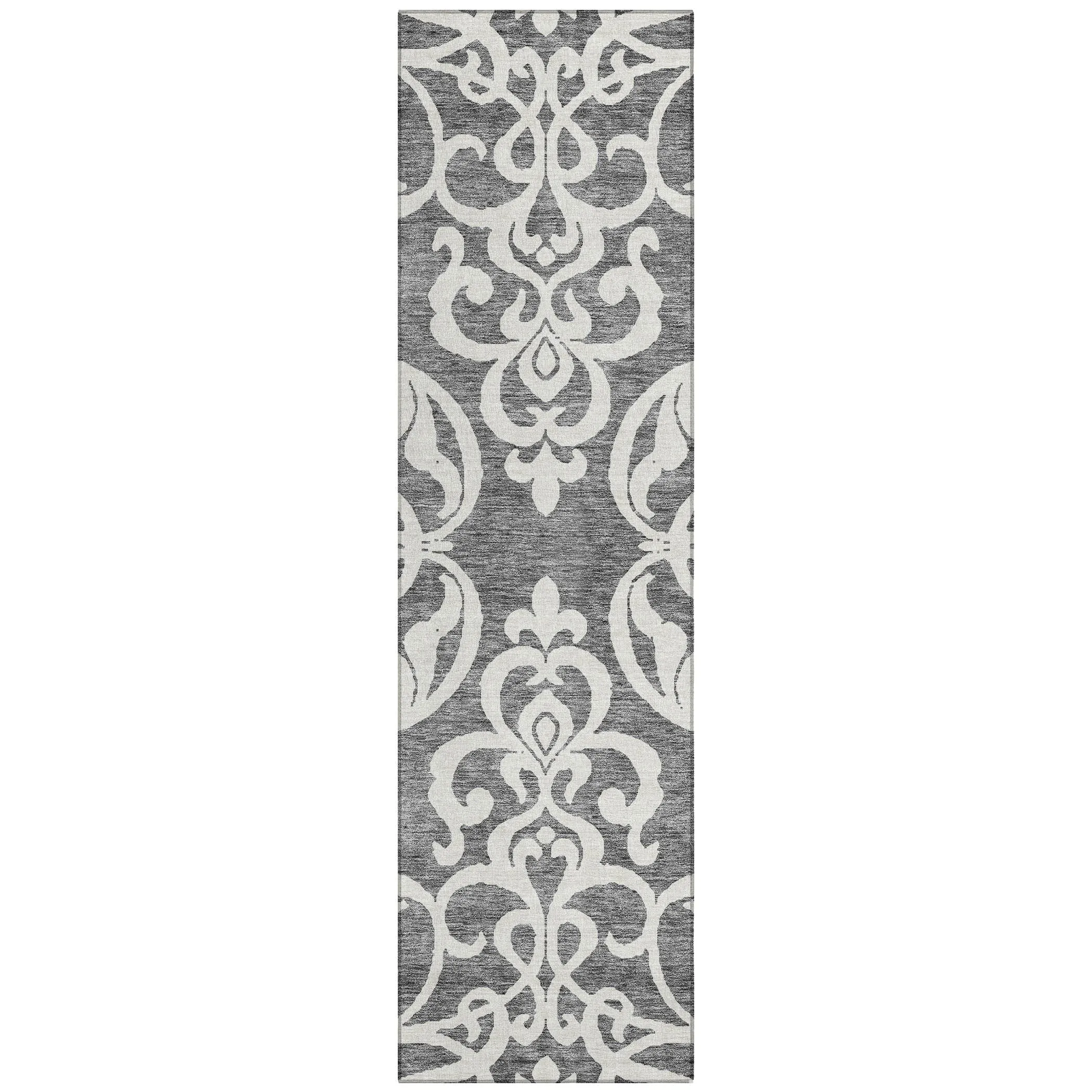 Machine Washable Indoor/ Outdoor Damask Glam Chantille Rug