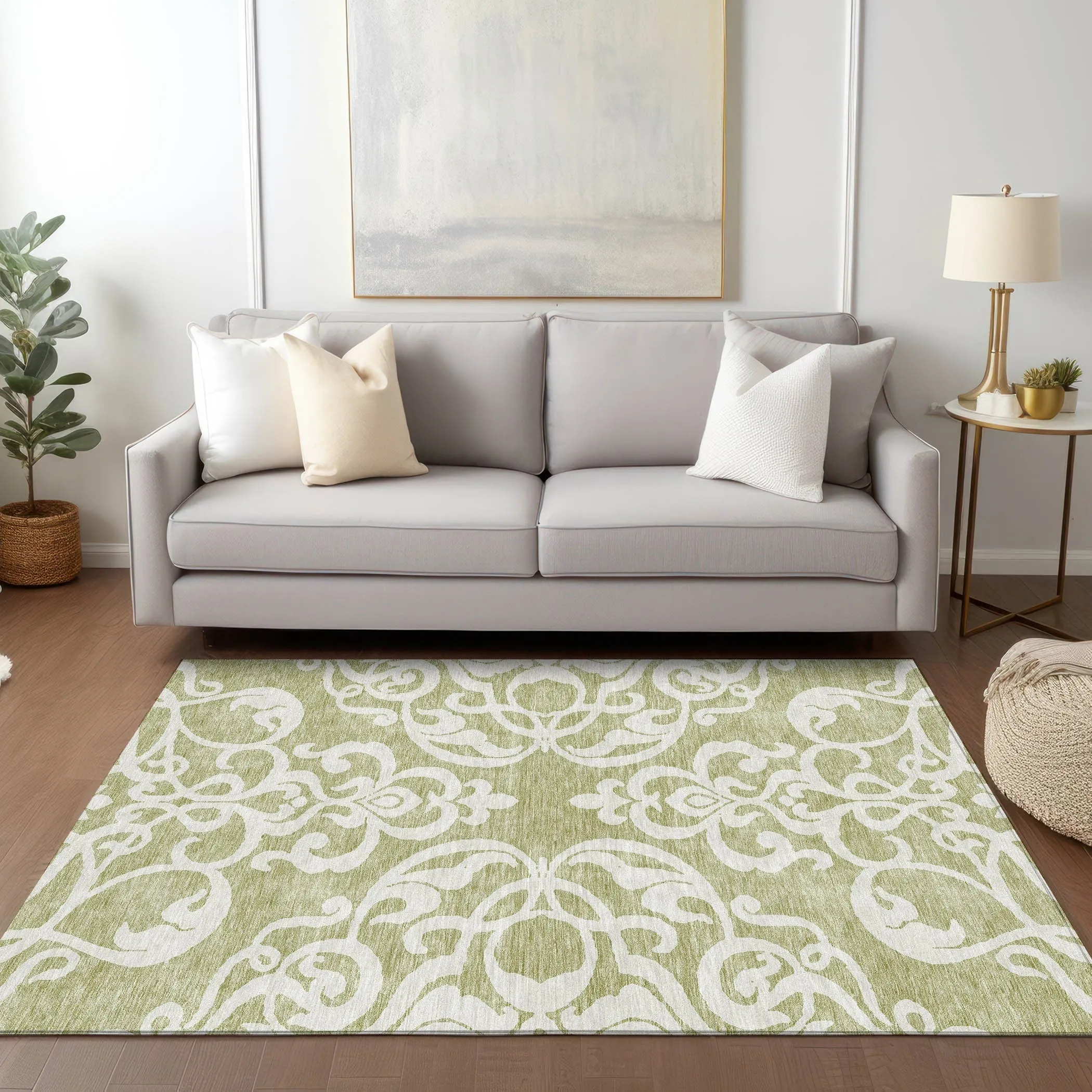 Machine Washable Indoor/ Outdoor Damask Glam Chantille Rug