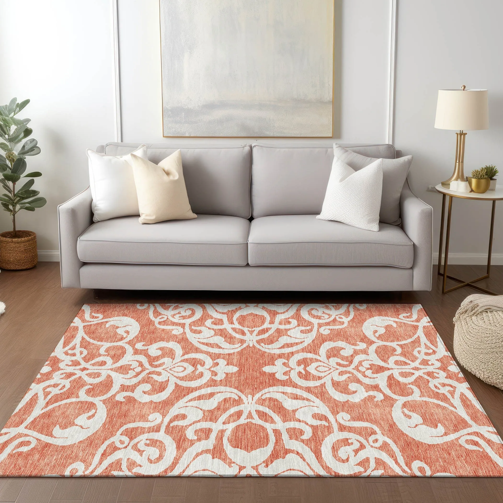 Machine Washable Indoor/ Outdoor Damask Glam Chantille Rug
