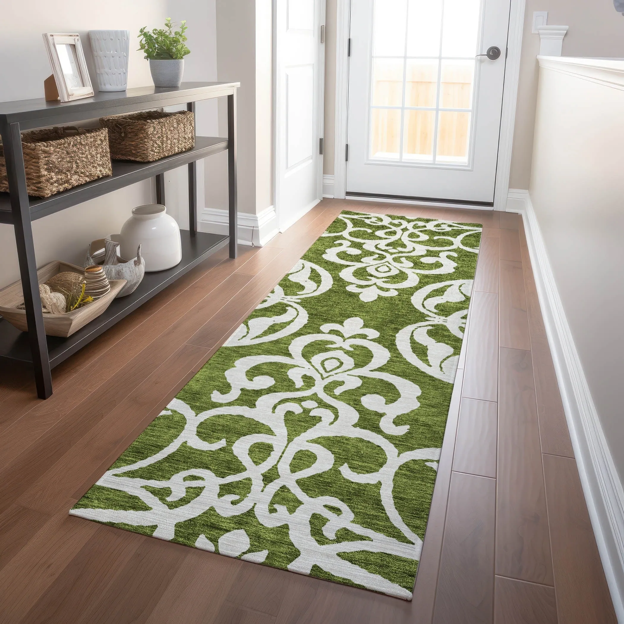 Machine Washable Indoor/ Outdoor Damask Glam Chantille Rug