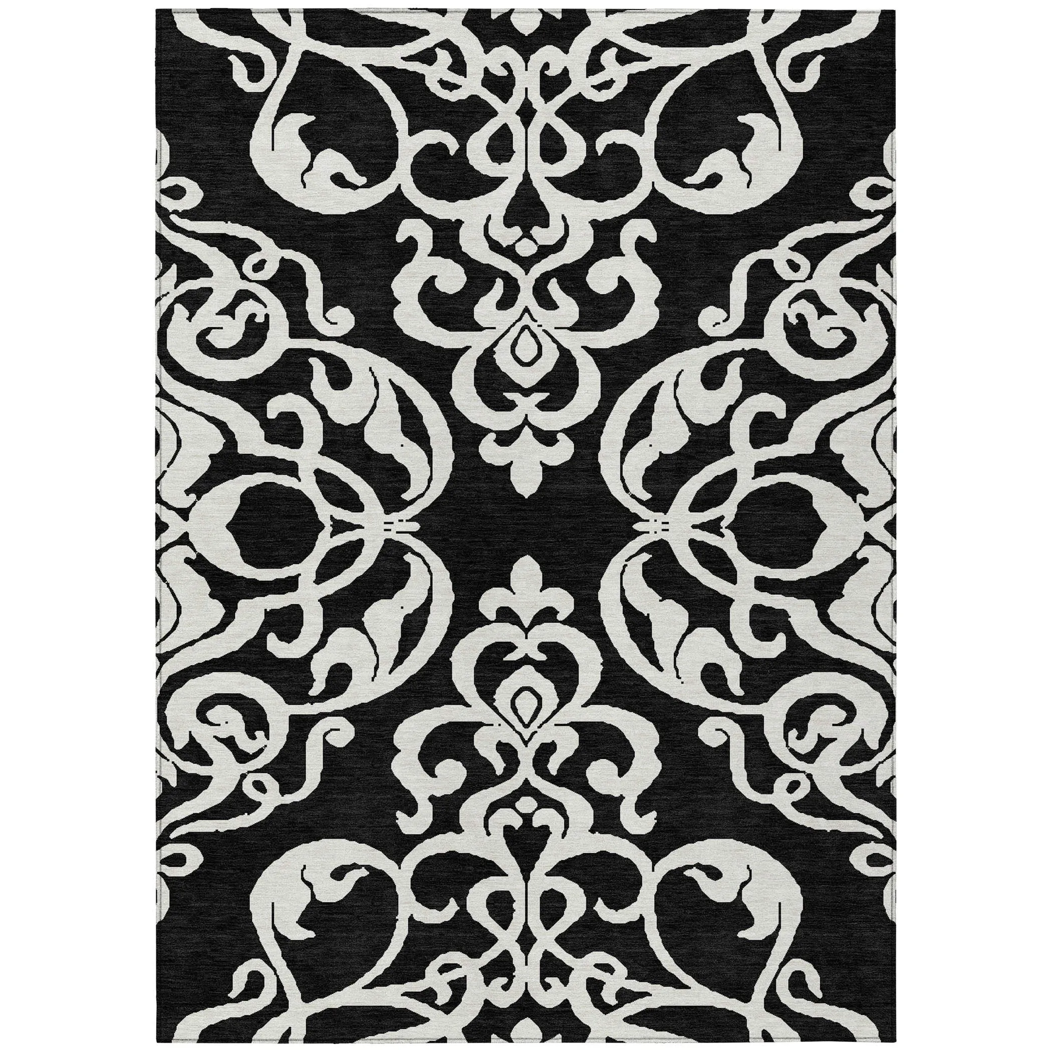 Machine Washable Indoor/ Outdoor Damask Glam Chantille Rug