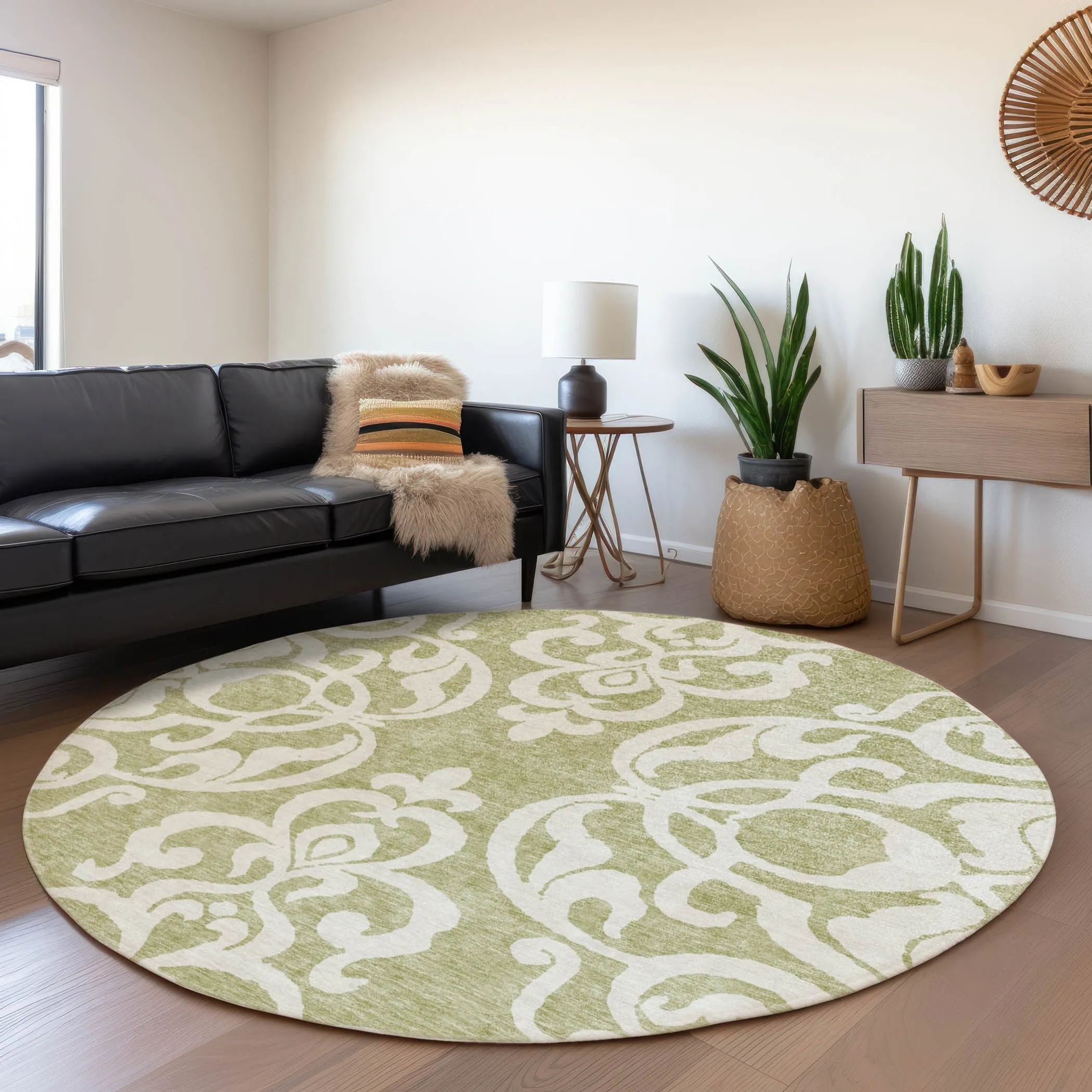 Machine Washable Indoor/ Outdoor Damask Glam Chantille Rug