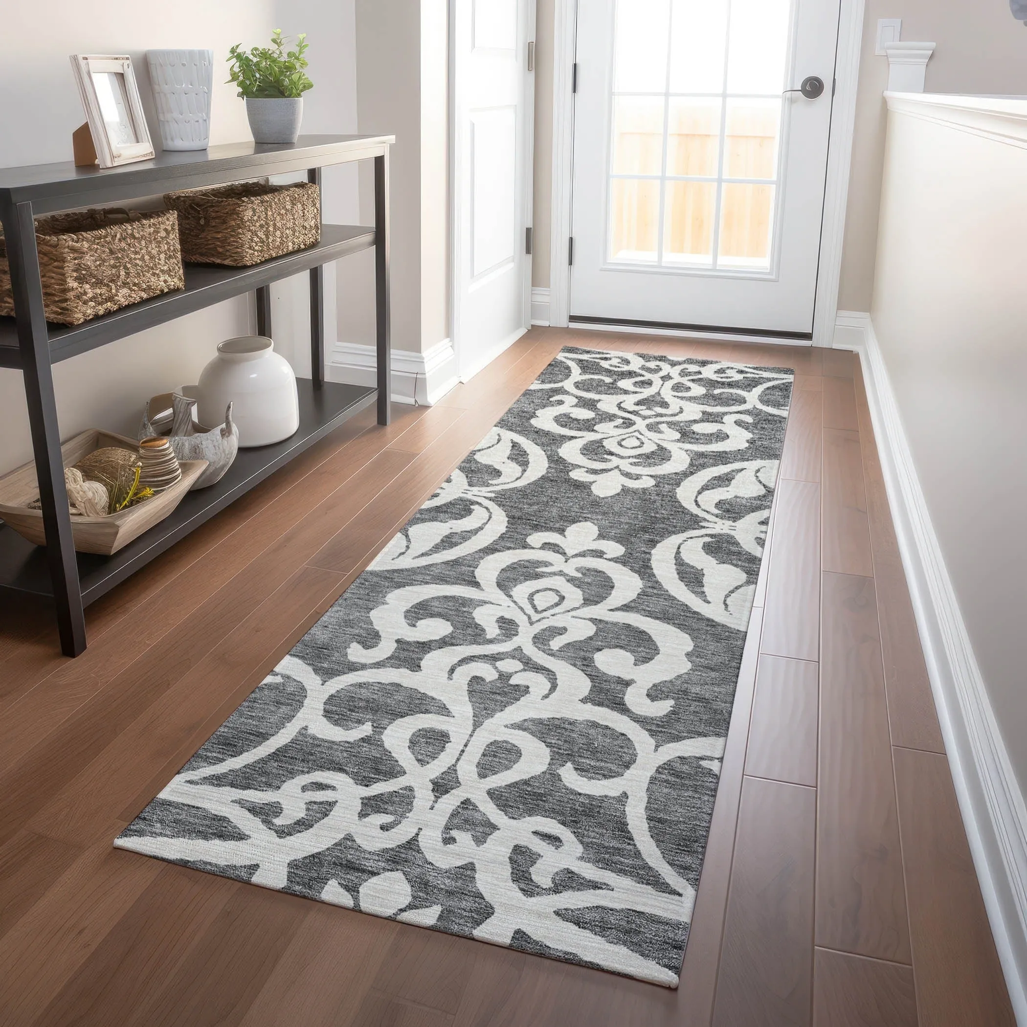 Machine Washable Indoor/ Outdoor Damask Glam Chantille Rug