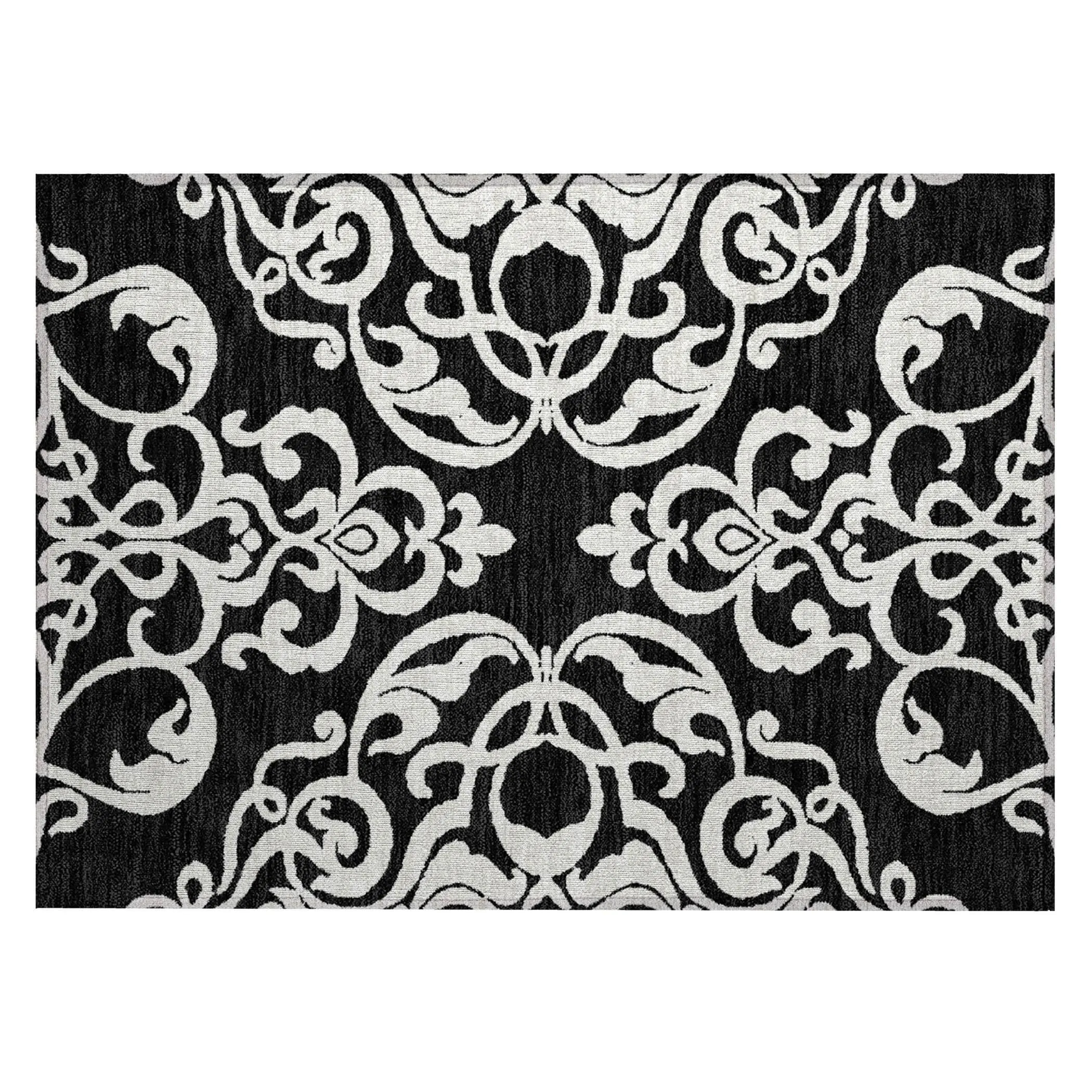 Machine Washable Indoor/ Outdoor Damask Glam Chantille Rug