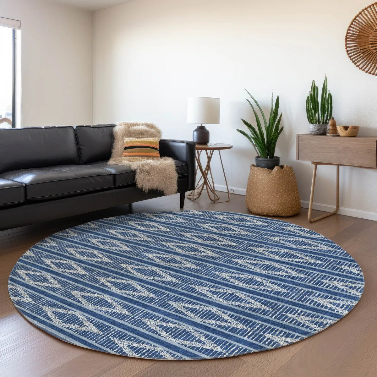 Machine Washable Indoor/ Outdoor Diamond Stripe Chantille Rug