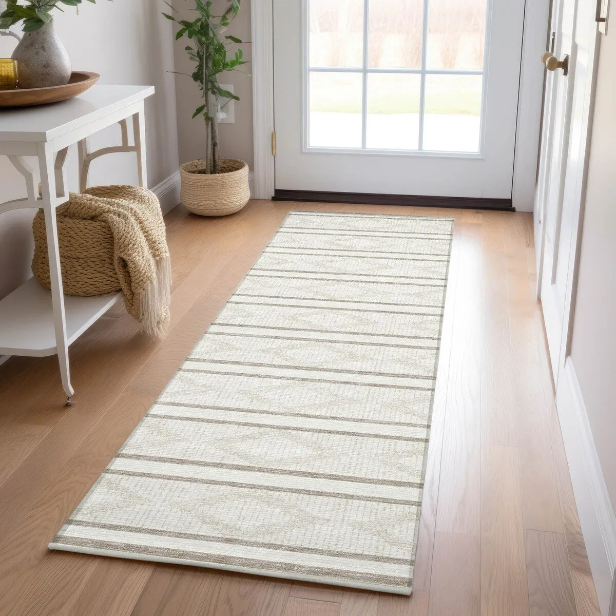 Machine Washable Indoor/ Outdoor Diamond Stripe Chantille Rug
