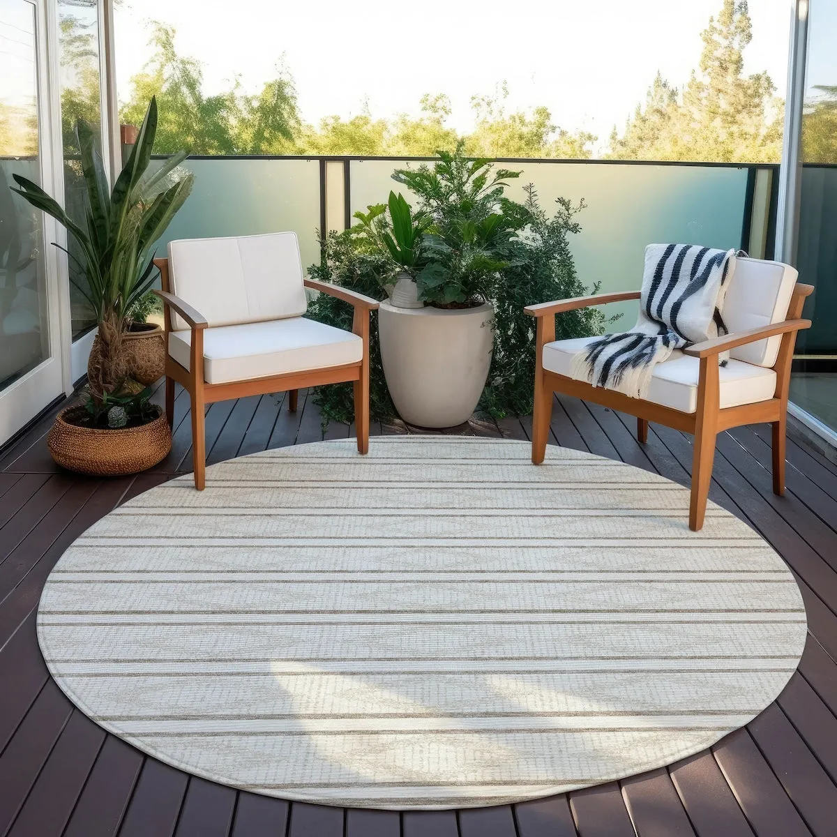Machine Washable Indoor/ Outdoor Diamond Stripe Chantille Rug