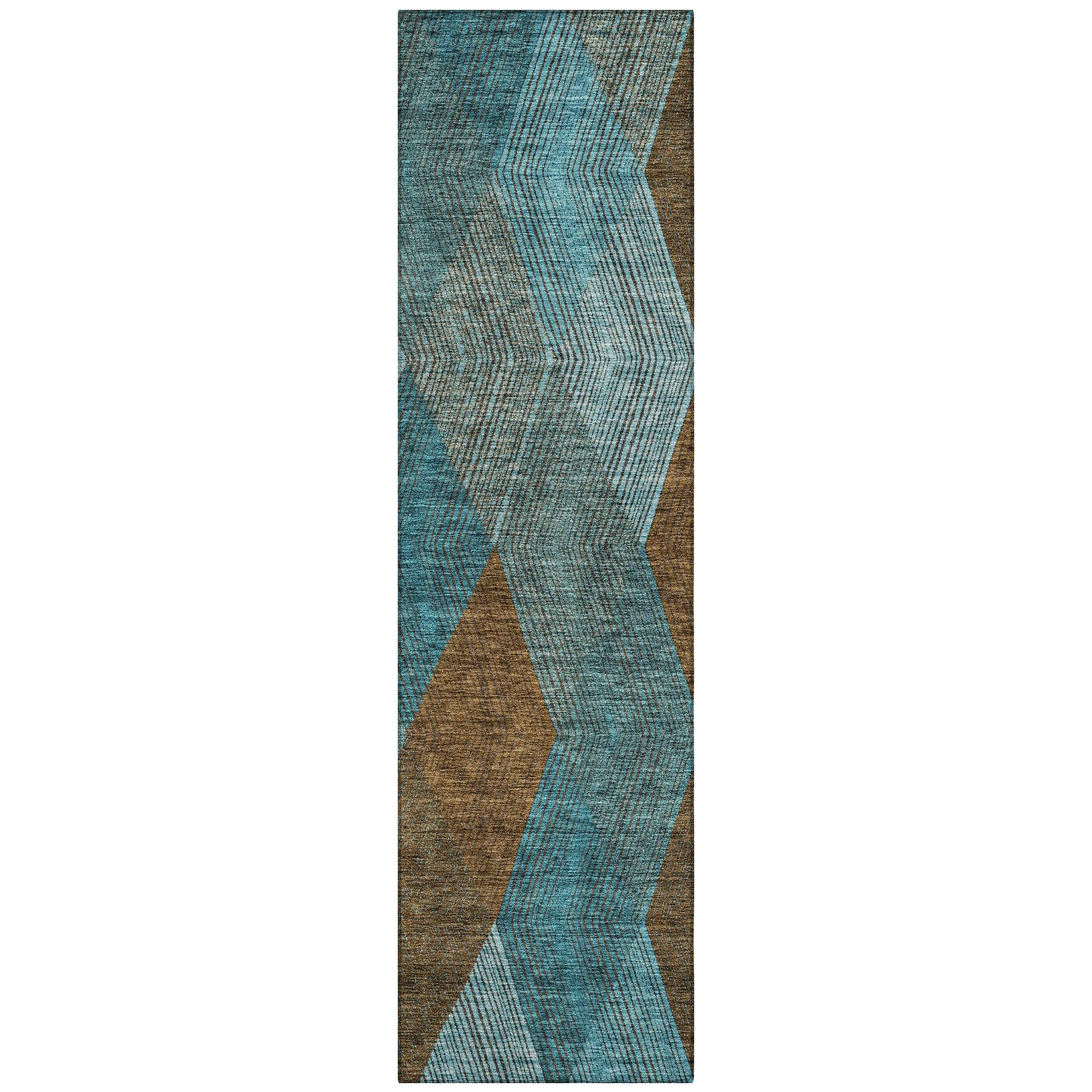 Machine Washable Indoor/ Outdoor Diamond Stripes Chantille Rug