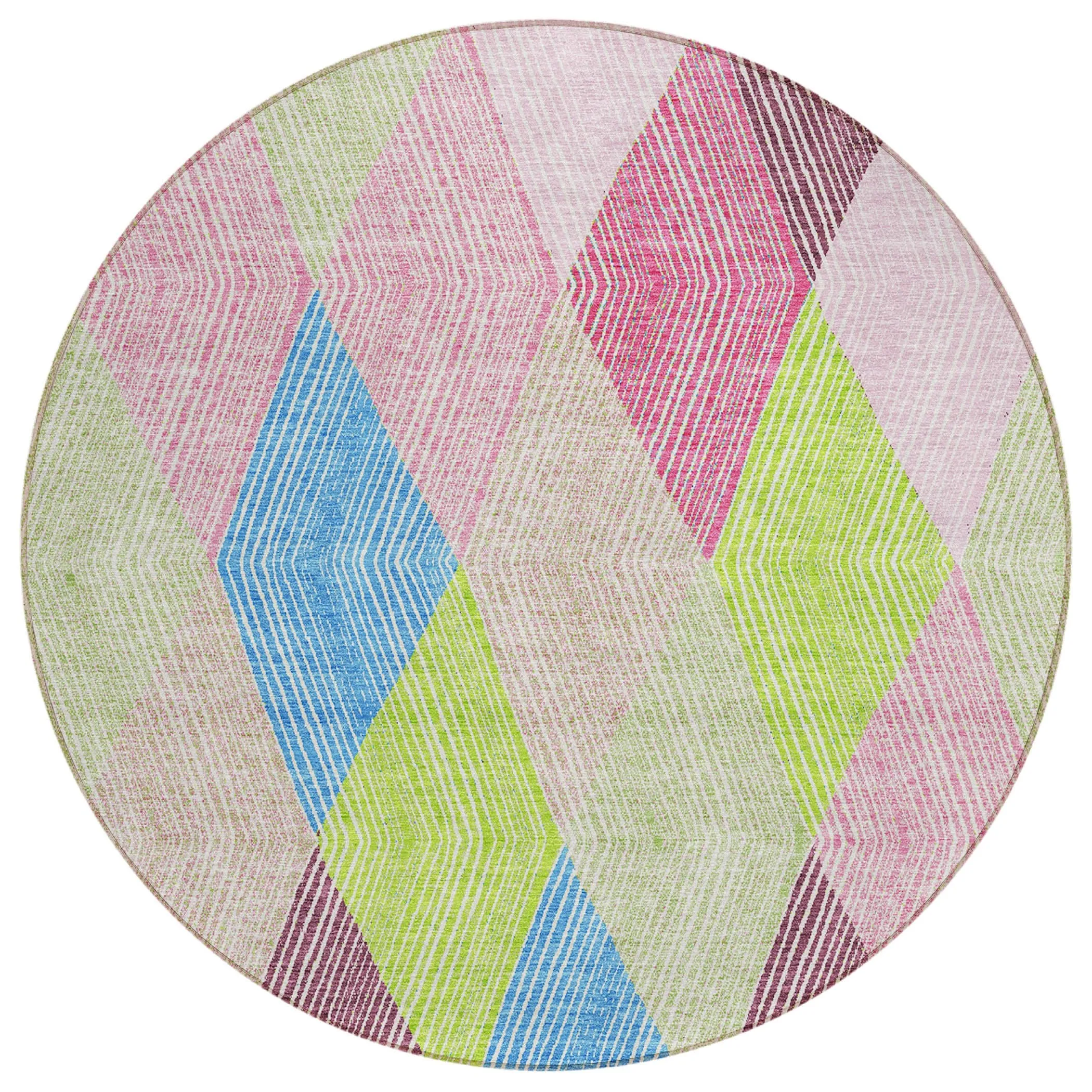 Machine Washable Indoor/ Outdoor Diamond Stripes Chantille Rug