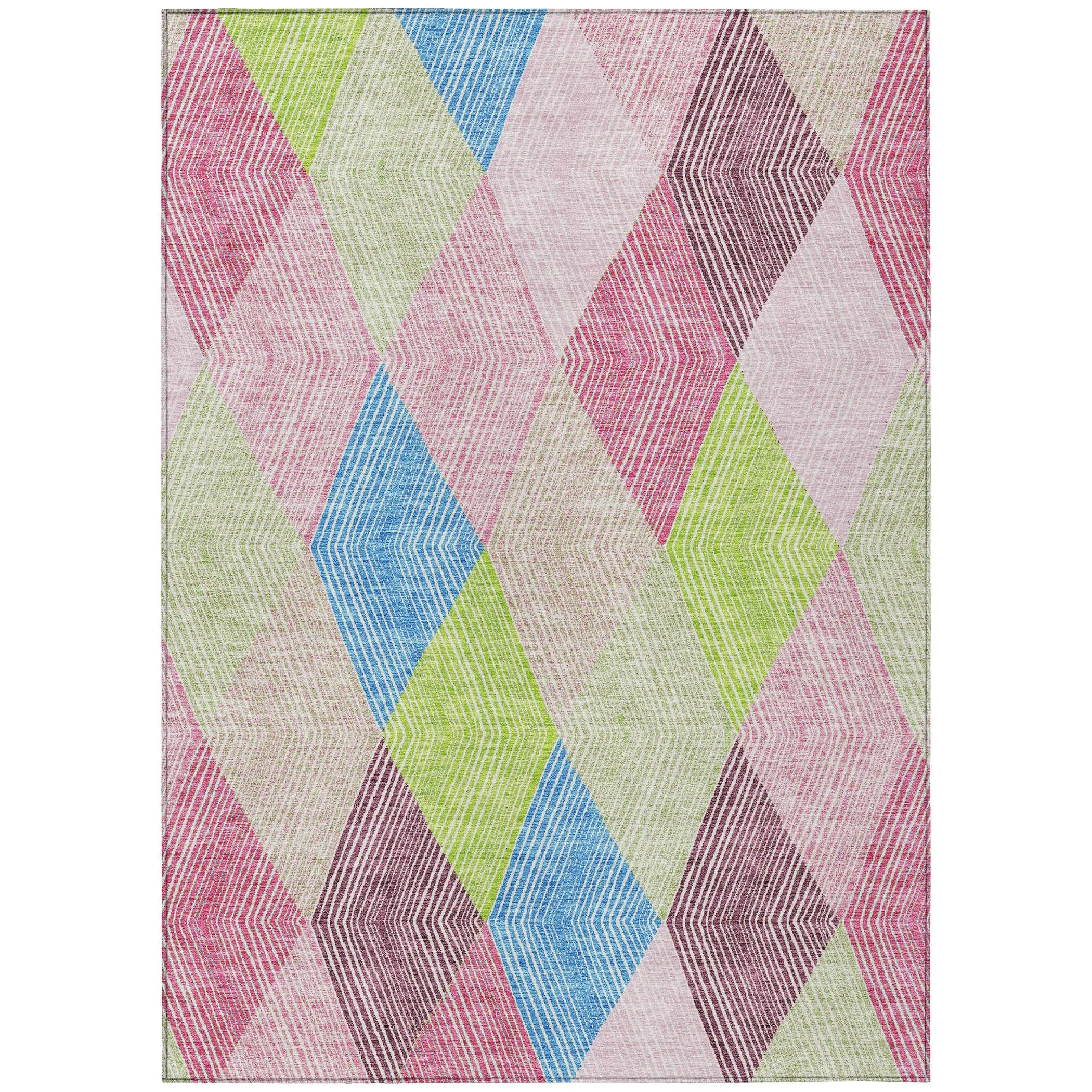 Machine Washable Indoor/ Outdoor Diamond Stripes Chantille Rug