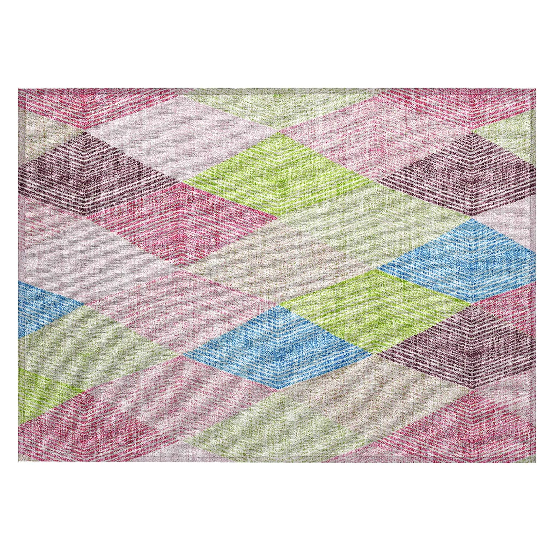 Machine Washable Indoor/ Outdoor Diamond Stripes Chantille Rug