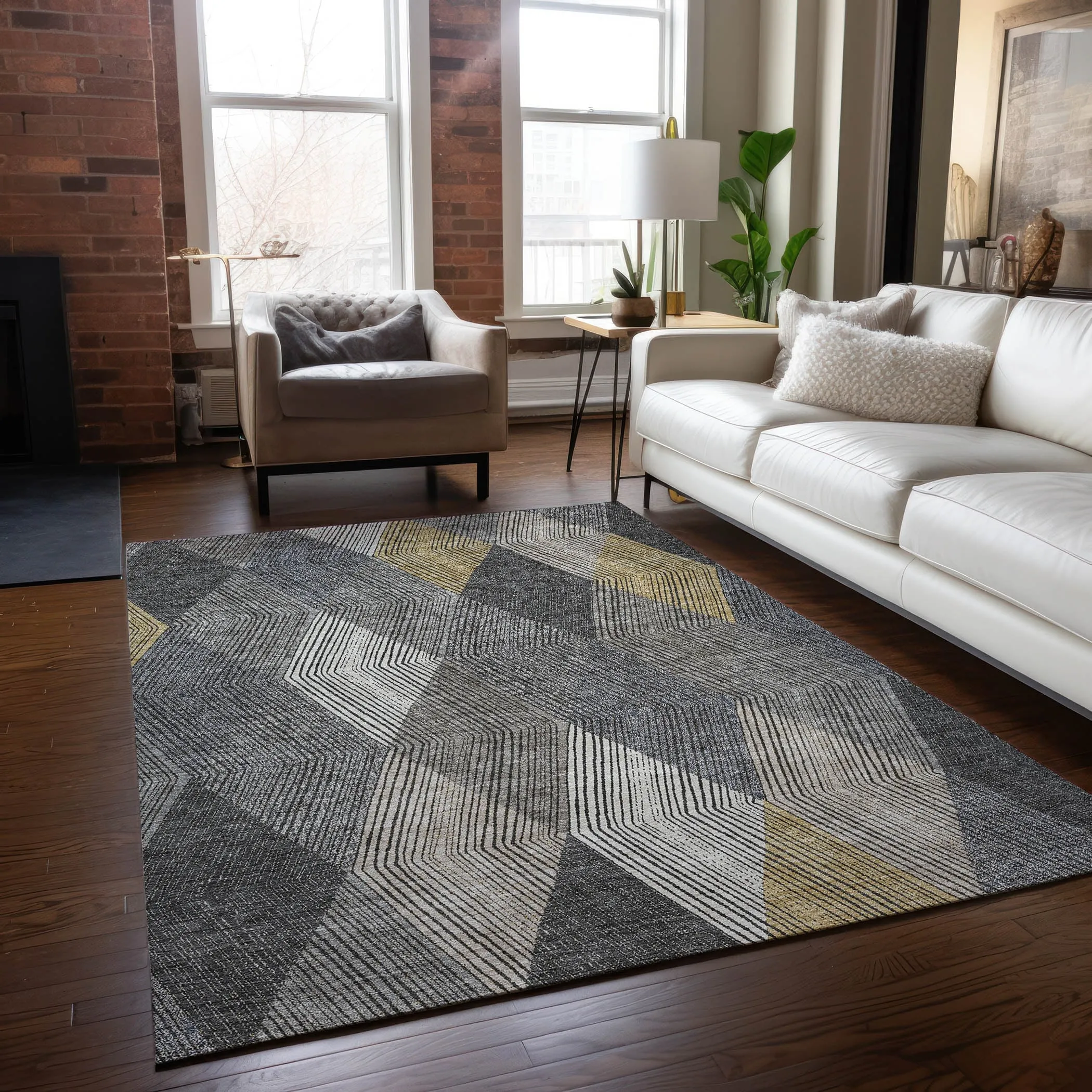 Machine Washable Indoor/ Outdoor Diamond Stripes Chantille Rug