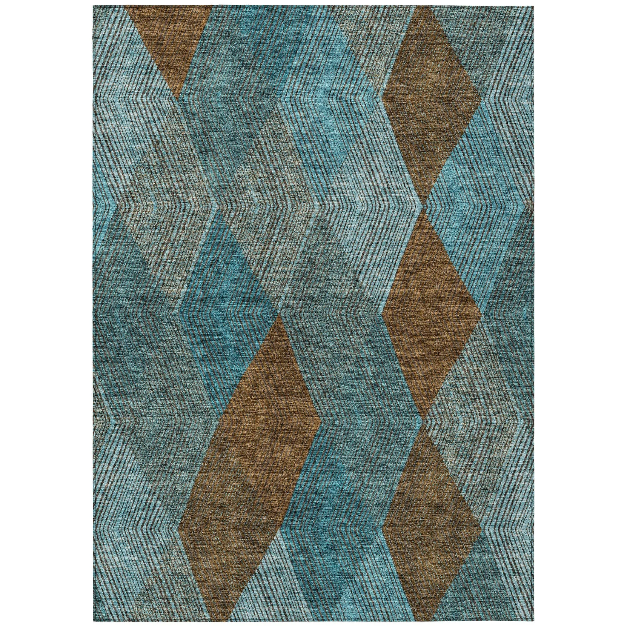 Machine Washable Indoor/ Outdoor Diamond Stripes Chantille Rug