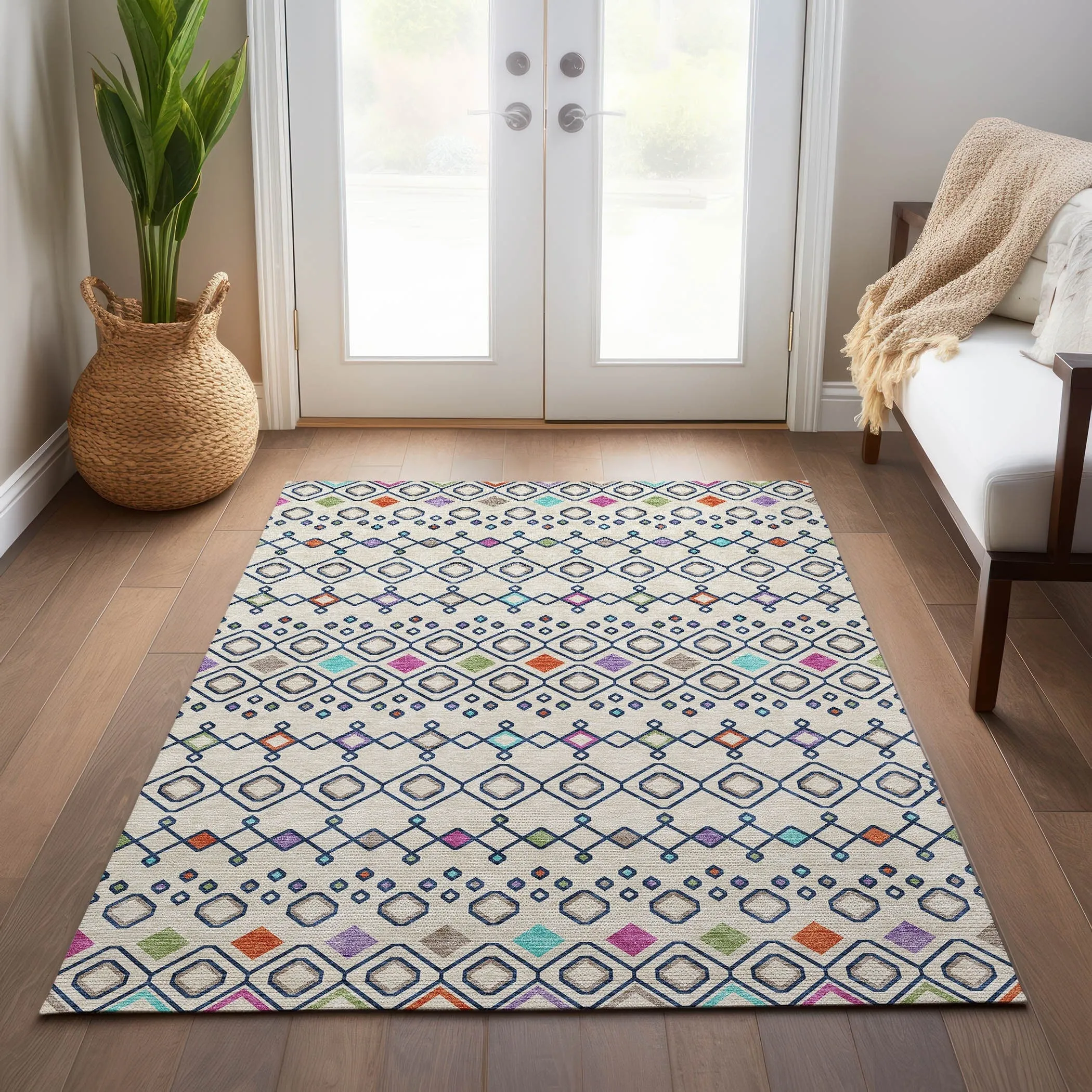 Machine Washable Indoor/ Outdoor Global Contempory Chantille Rug