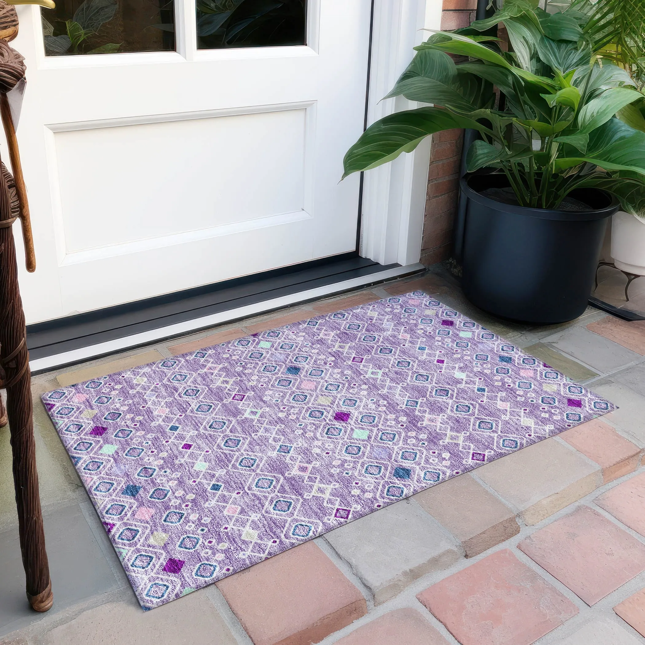 Machine Washable Indoor/ Outdoor Global Contempory Chantille Rug