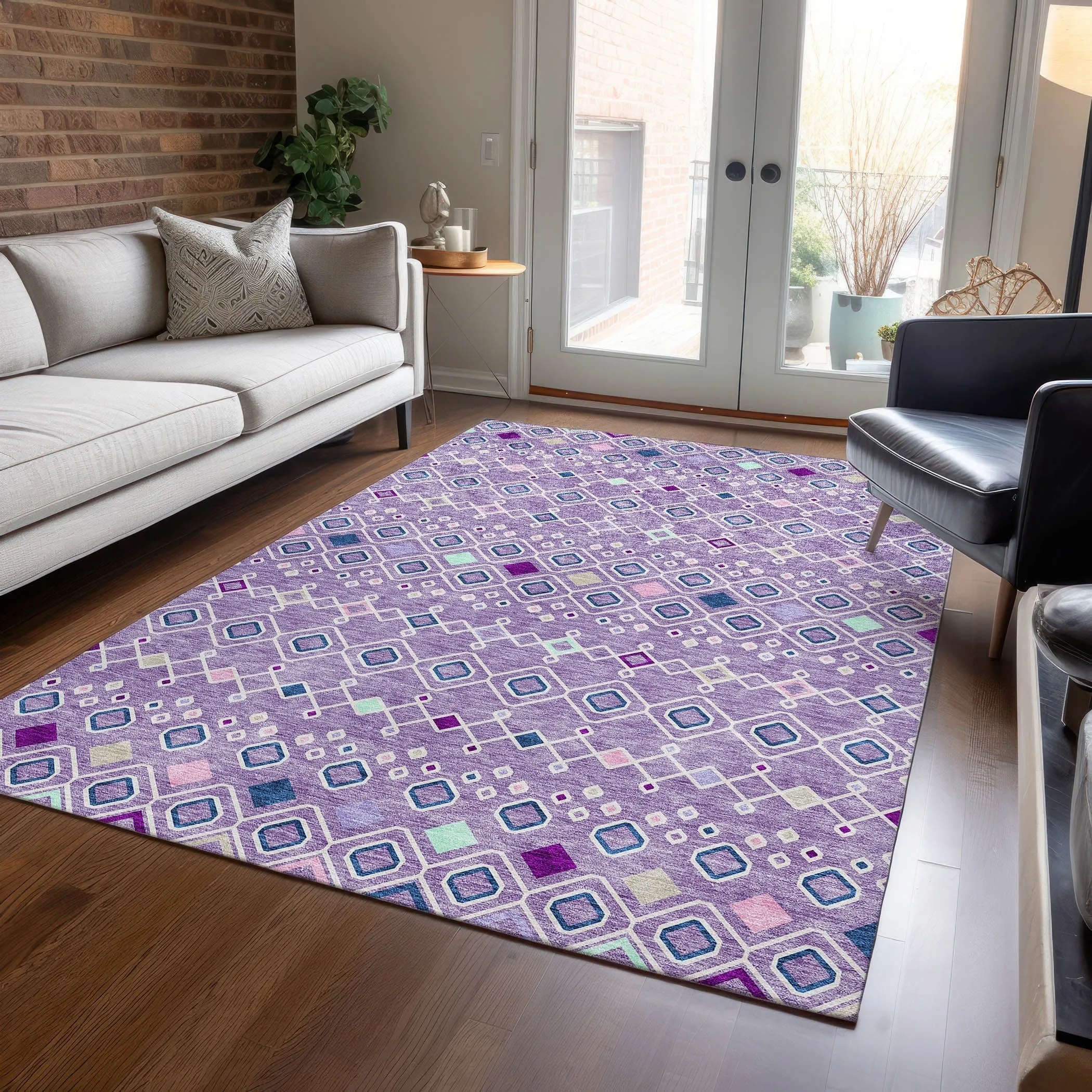 Machine Washable Indoor/ Outdoor Global Contempory Chantille Rug