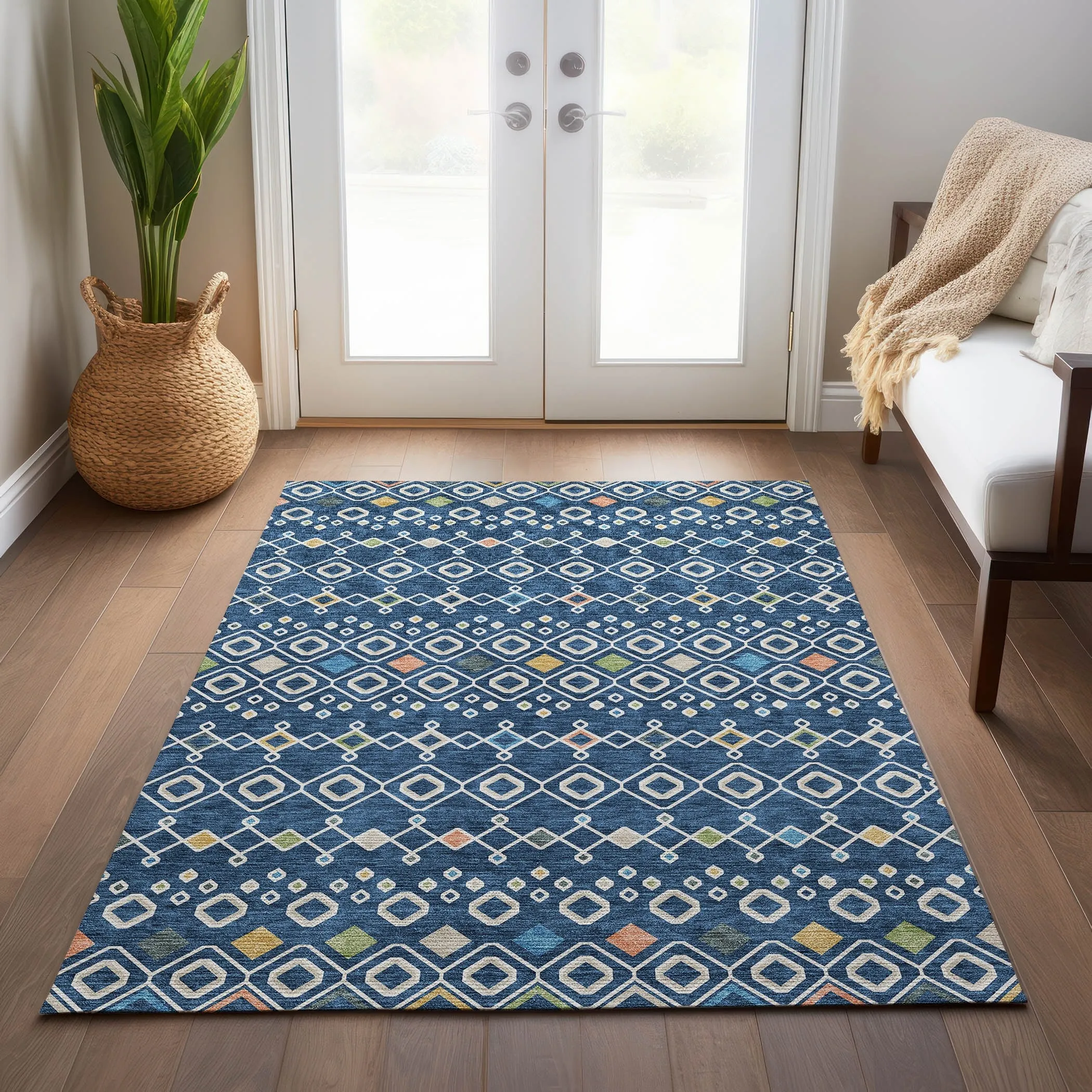Machine Washable Indoor/ Outdoor Global Contempory Chantille Rug