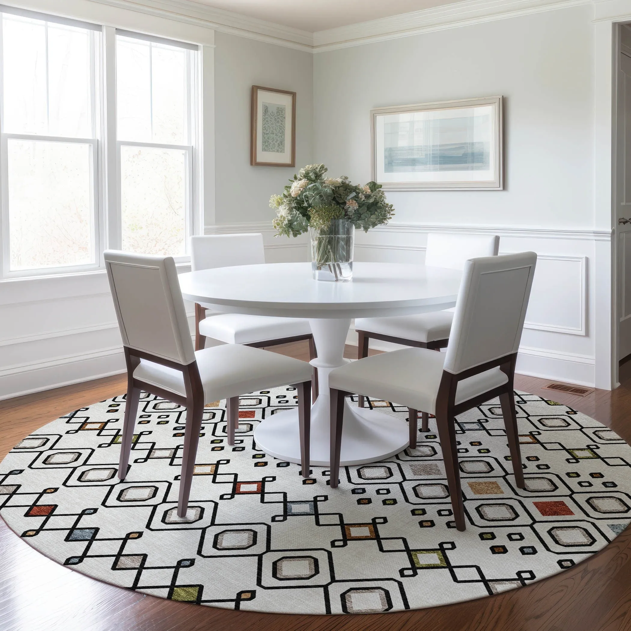 Machine Washable Indoor/ Outdoor Global Contempory Chantille Rug