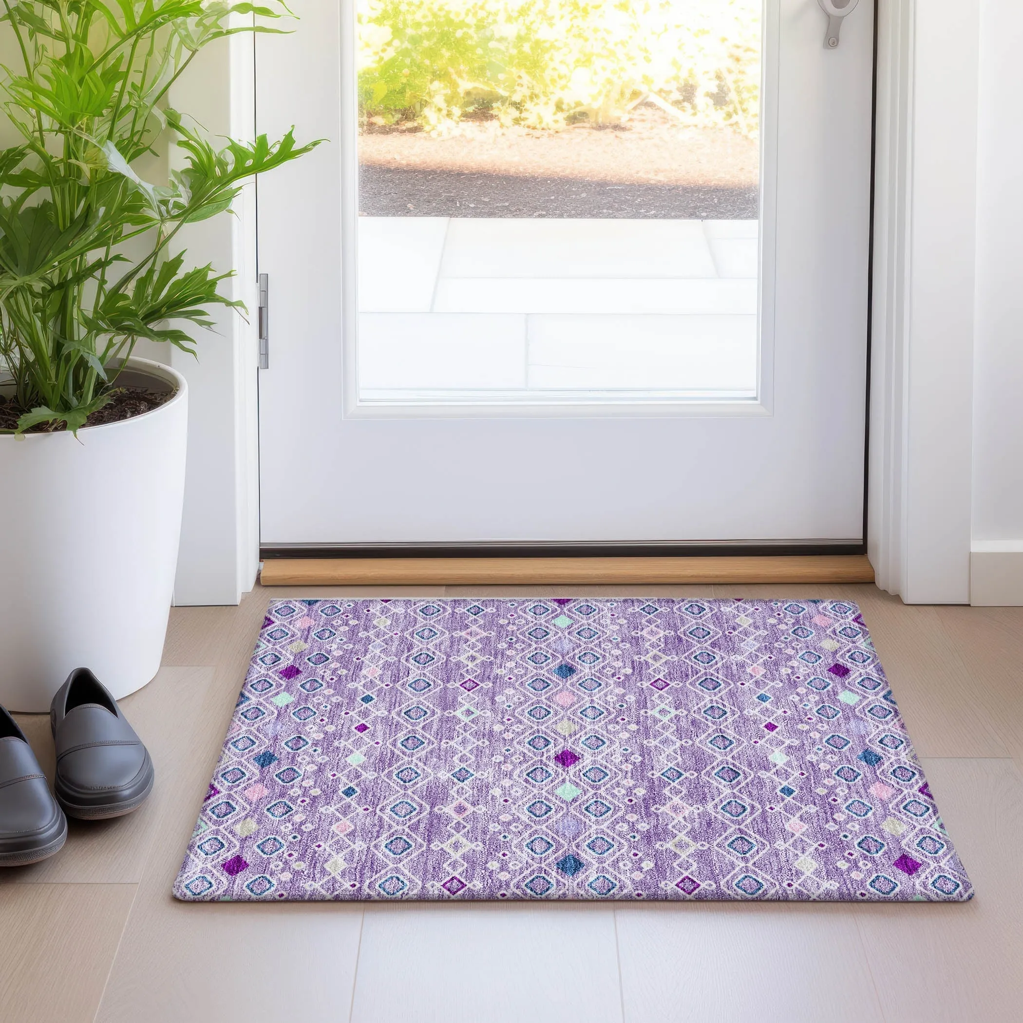 Machine Washable Indoor/ Outdoor Global Contempory Chantille Rug