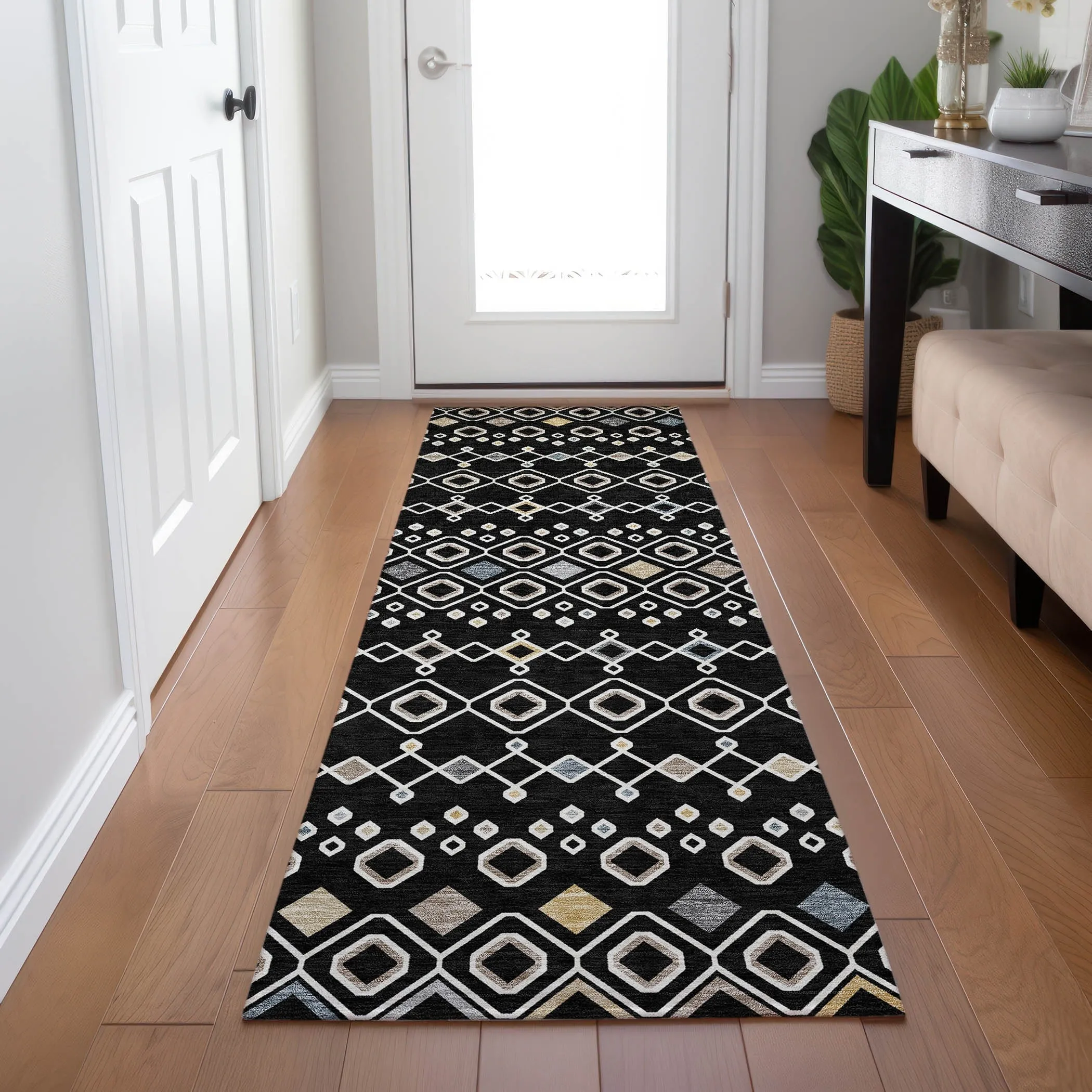 Machine Washable Indoor/ Outdoor Global Contempory Chantille Rug