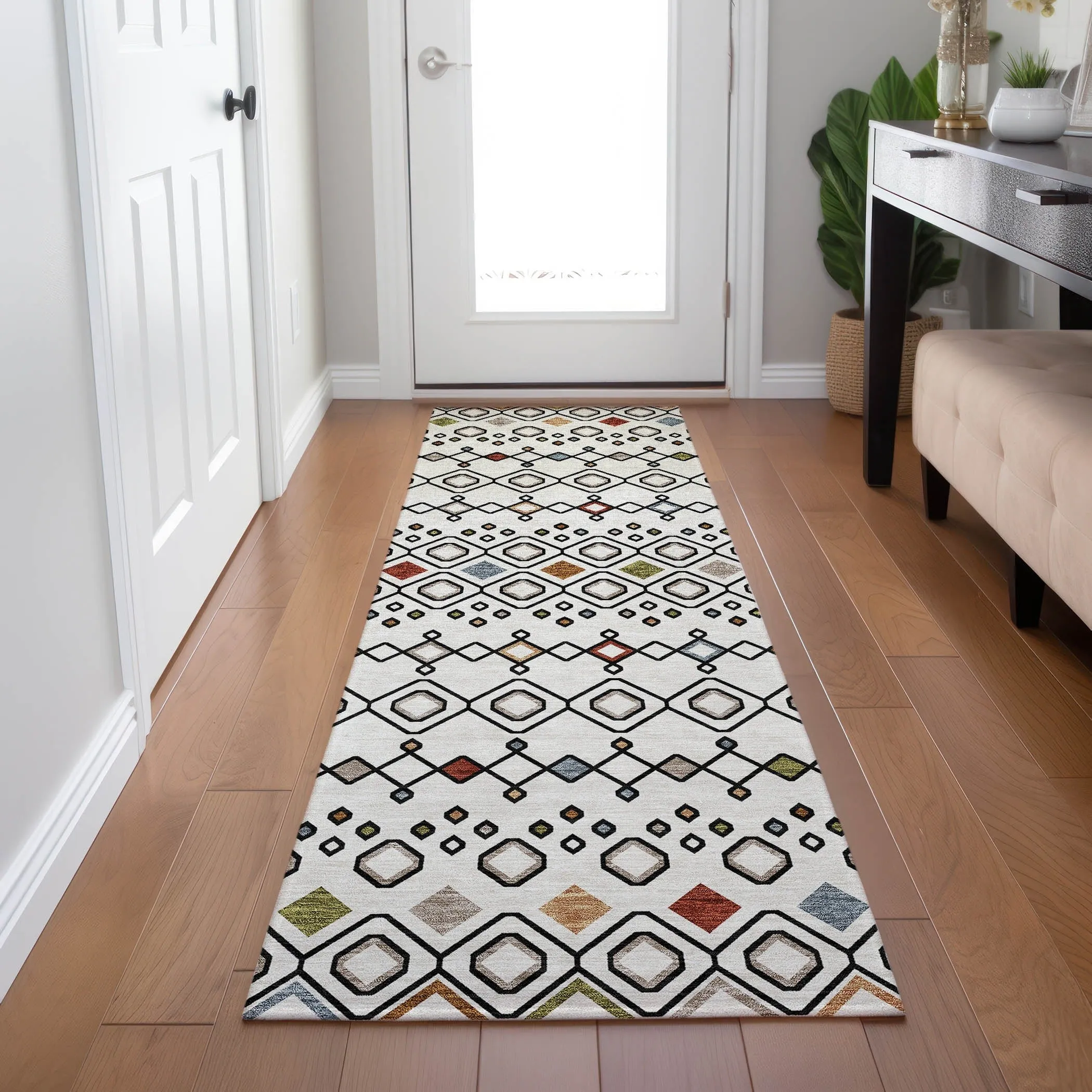 Machine Washable Indoor/ Outdoor Global Contempory Chantille Rug