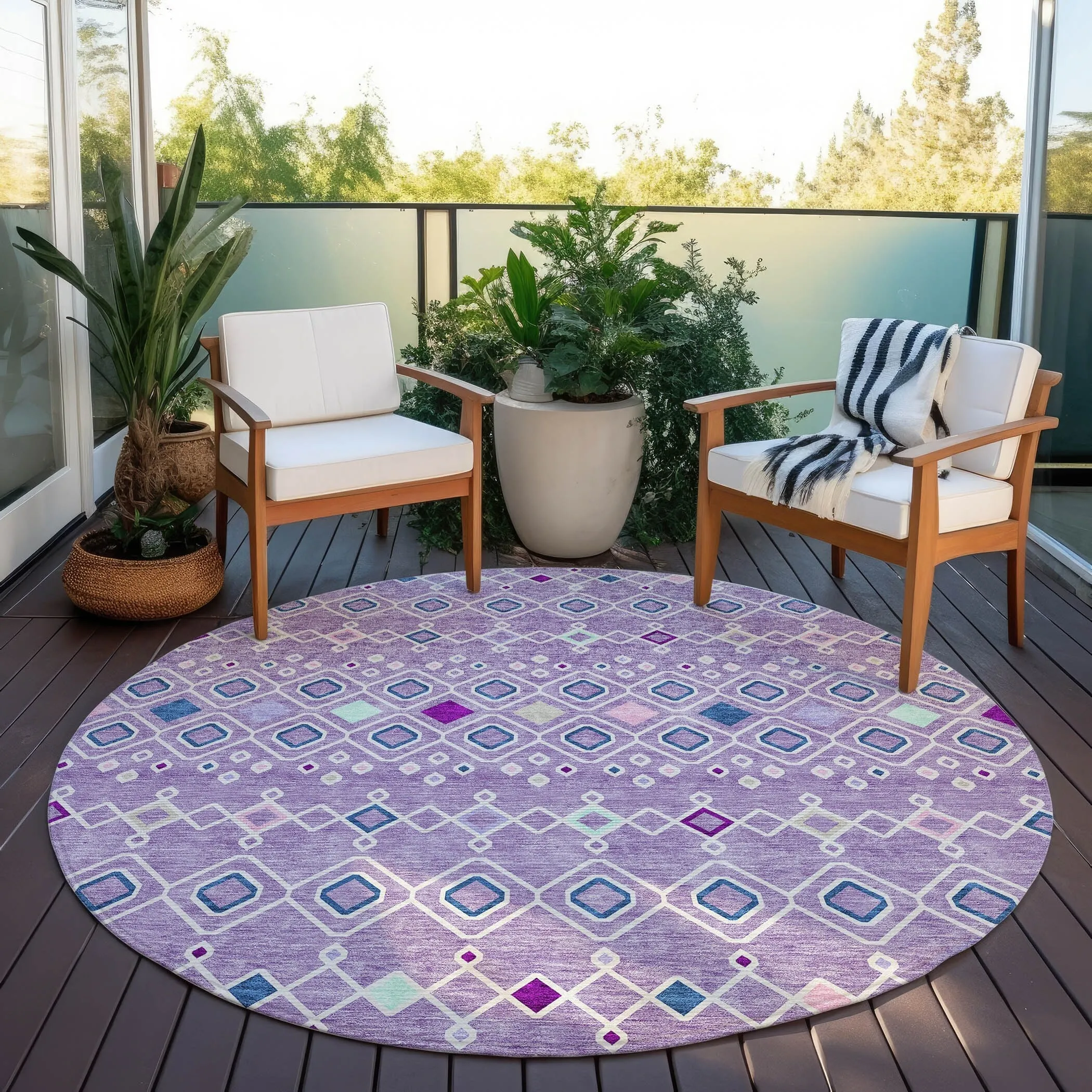 Machine Washable Indoor/ Outdoor Global Contempory Chantille Rug