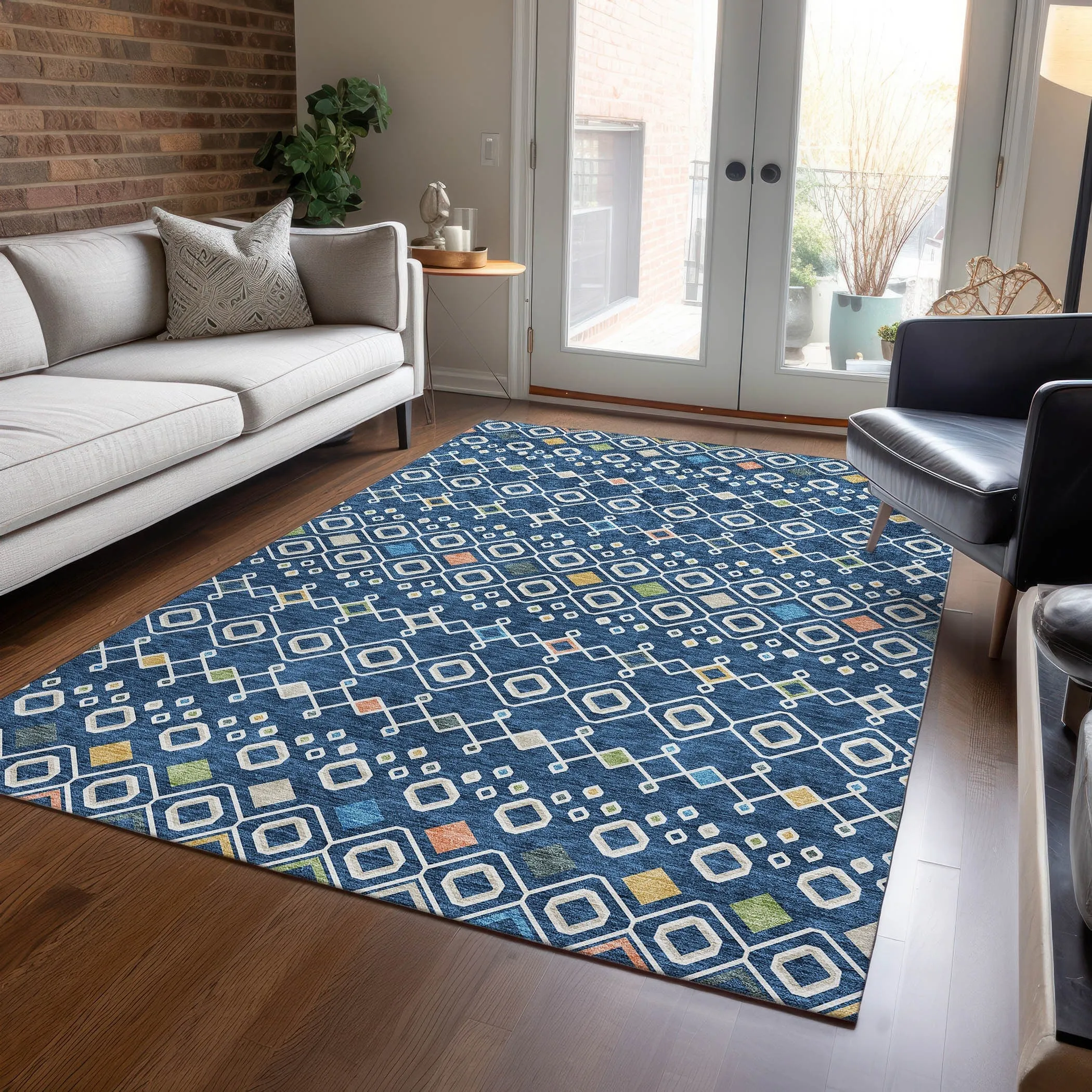 Machine Washable Indoor/ Outdoor Global Contempory Chantille Rug
