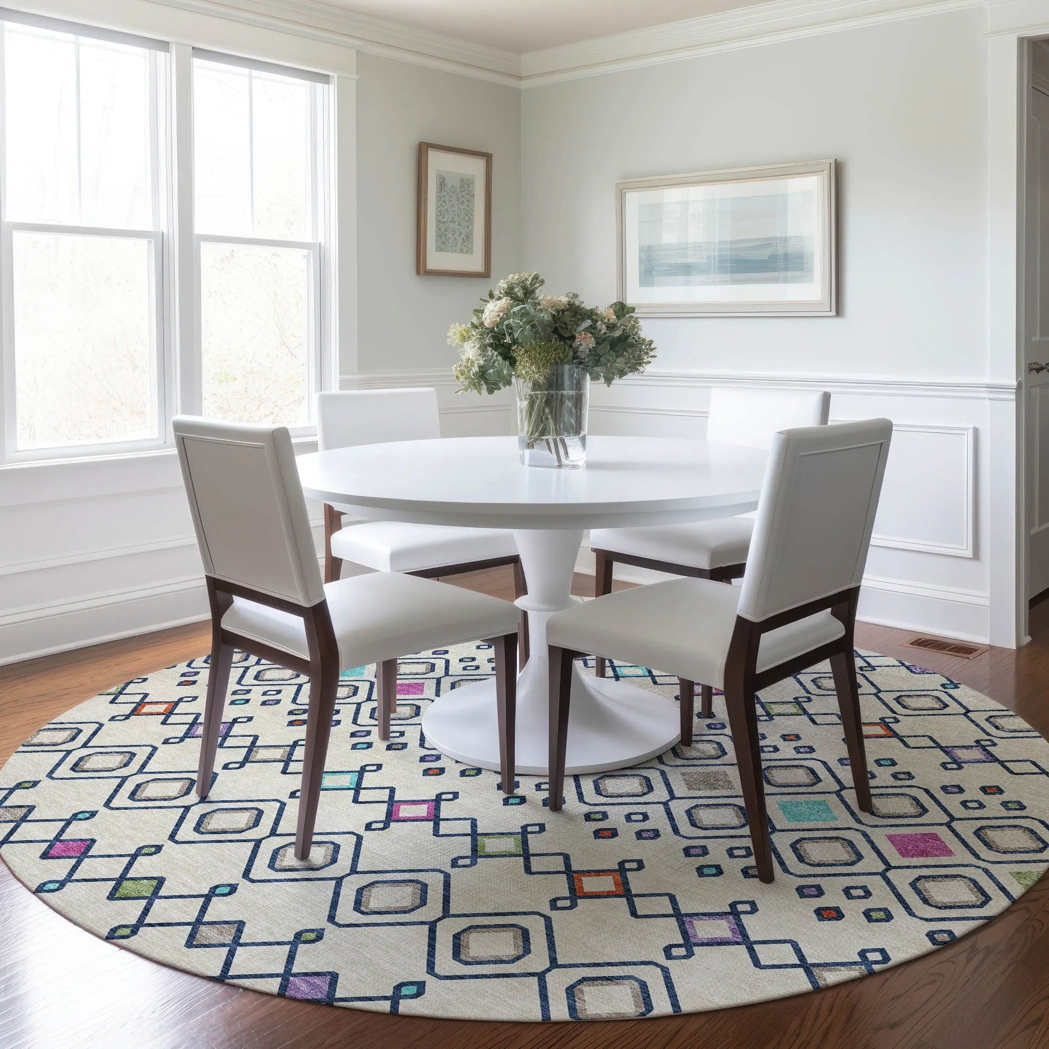 Machine Washable Indoor/ Outdoor Global Contempory Chantille Rug