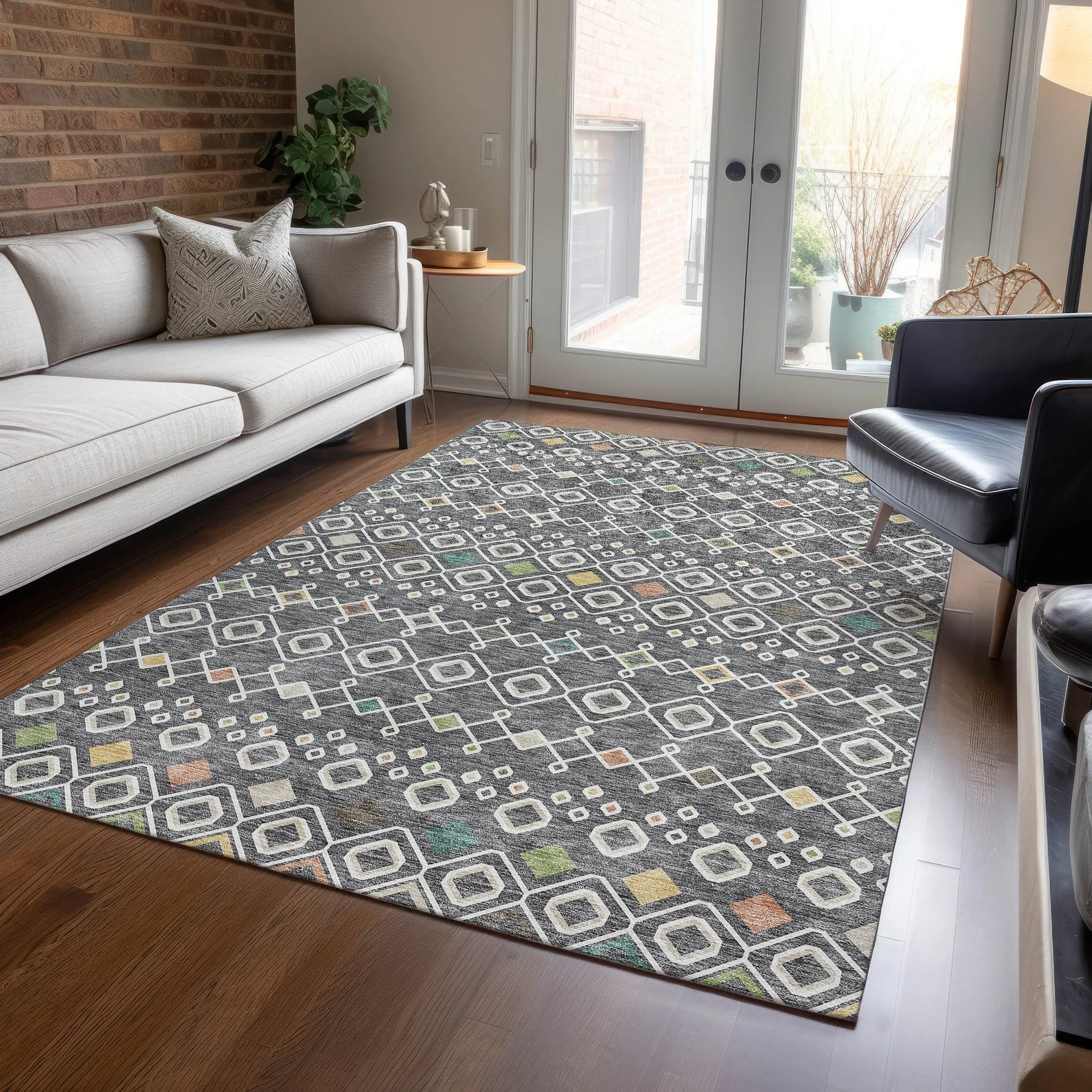 Machine Washable Indoor/ Outdoor Global Contempory Chantille Rug