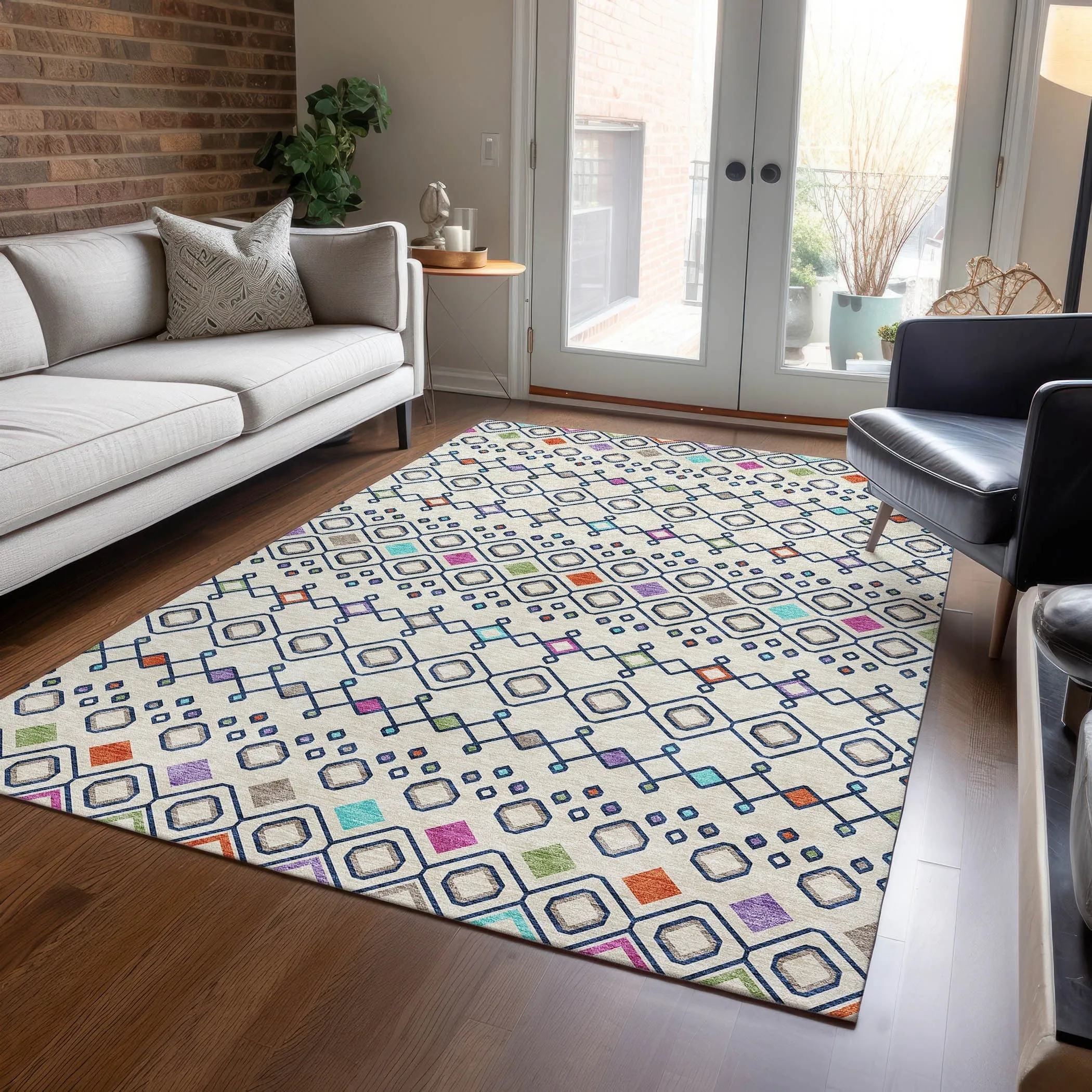 Machine Washable Indoor/ Outdoor Global Contempory Chantille Rug