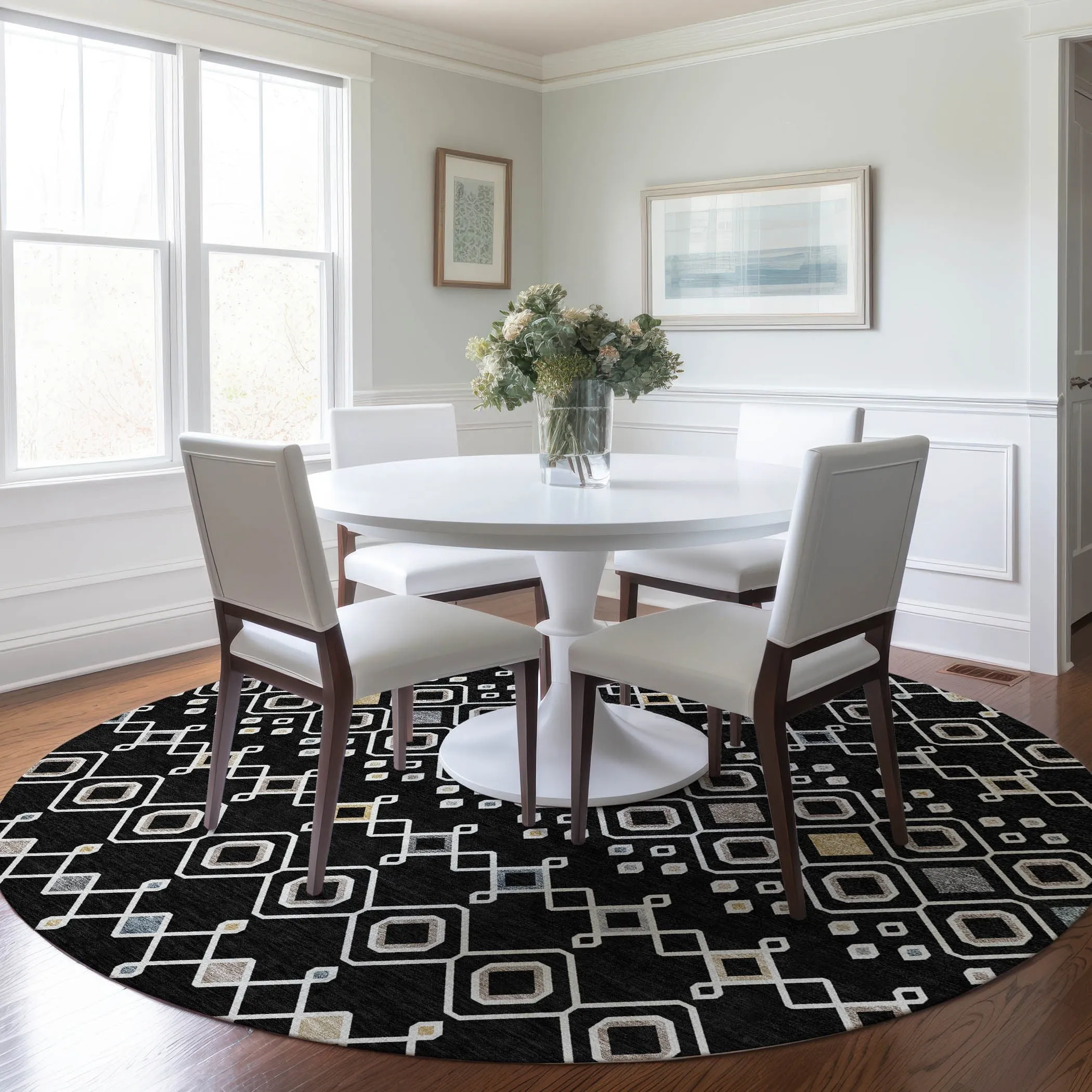 Machine Washable Indoor/ Outdoor Global Contempory Chantille Rug