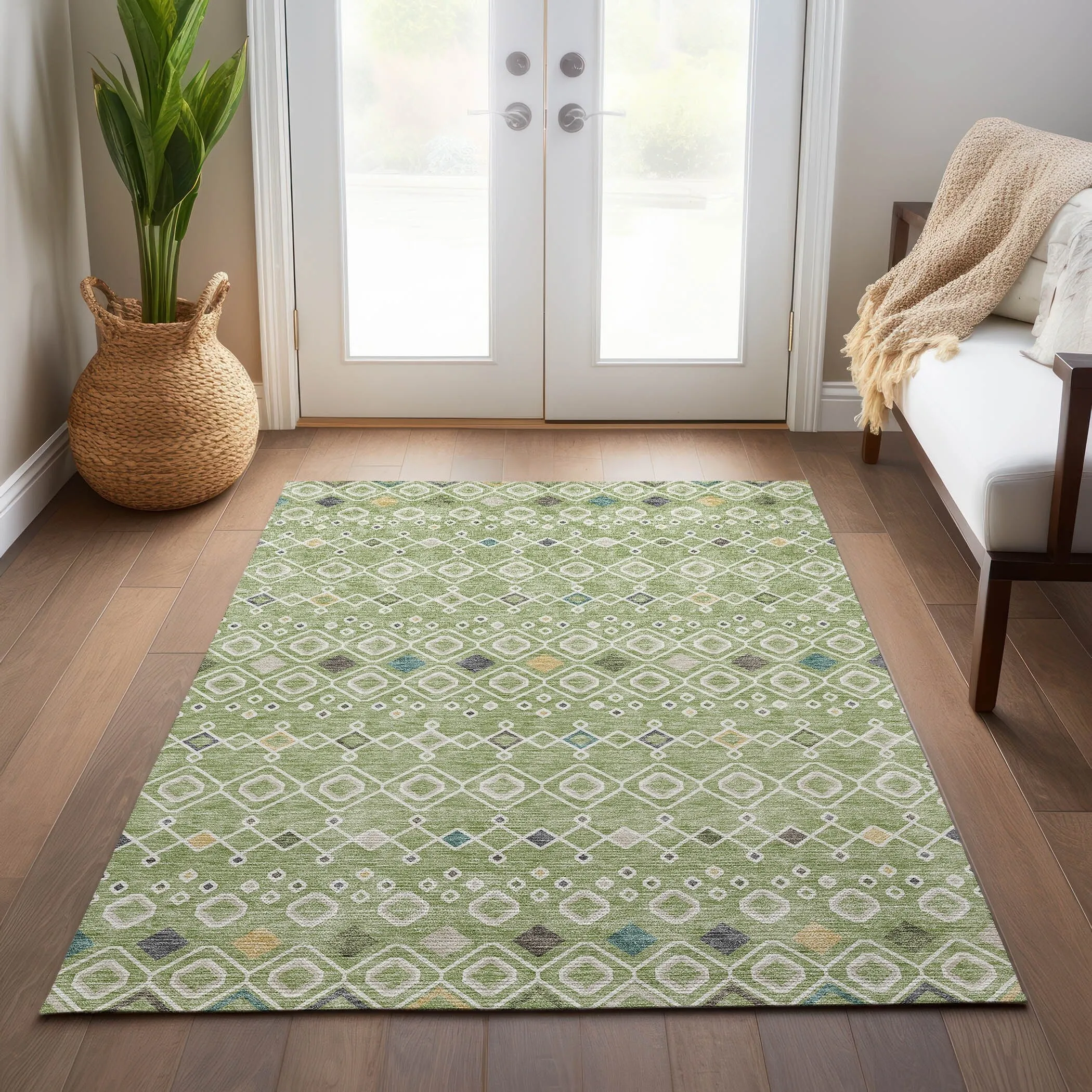 Machine Washable Indoor/ Outdoor Global Contempory Chantille Rug