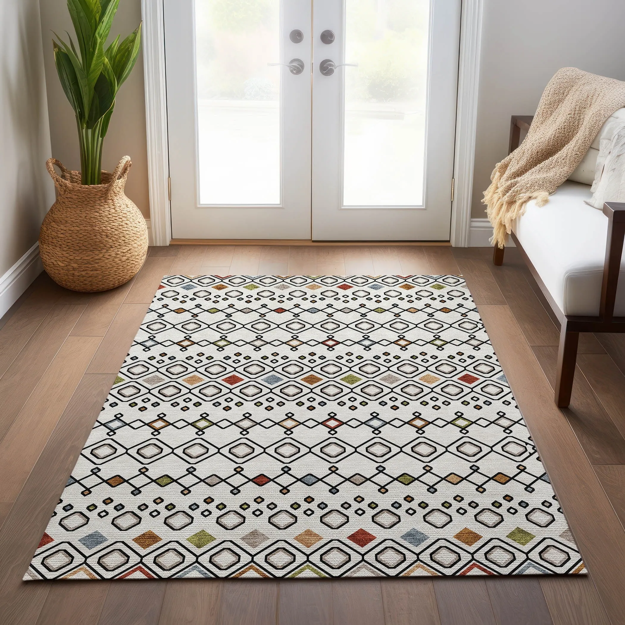 Machine Washable Indoor/ Outdoor Global Contempory Chantille Rug