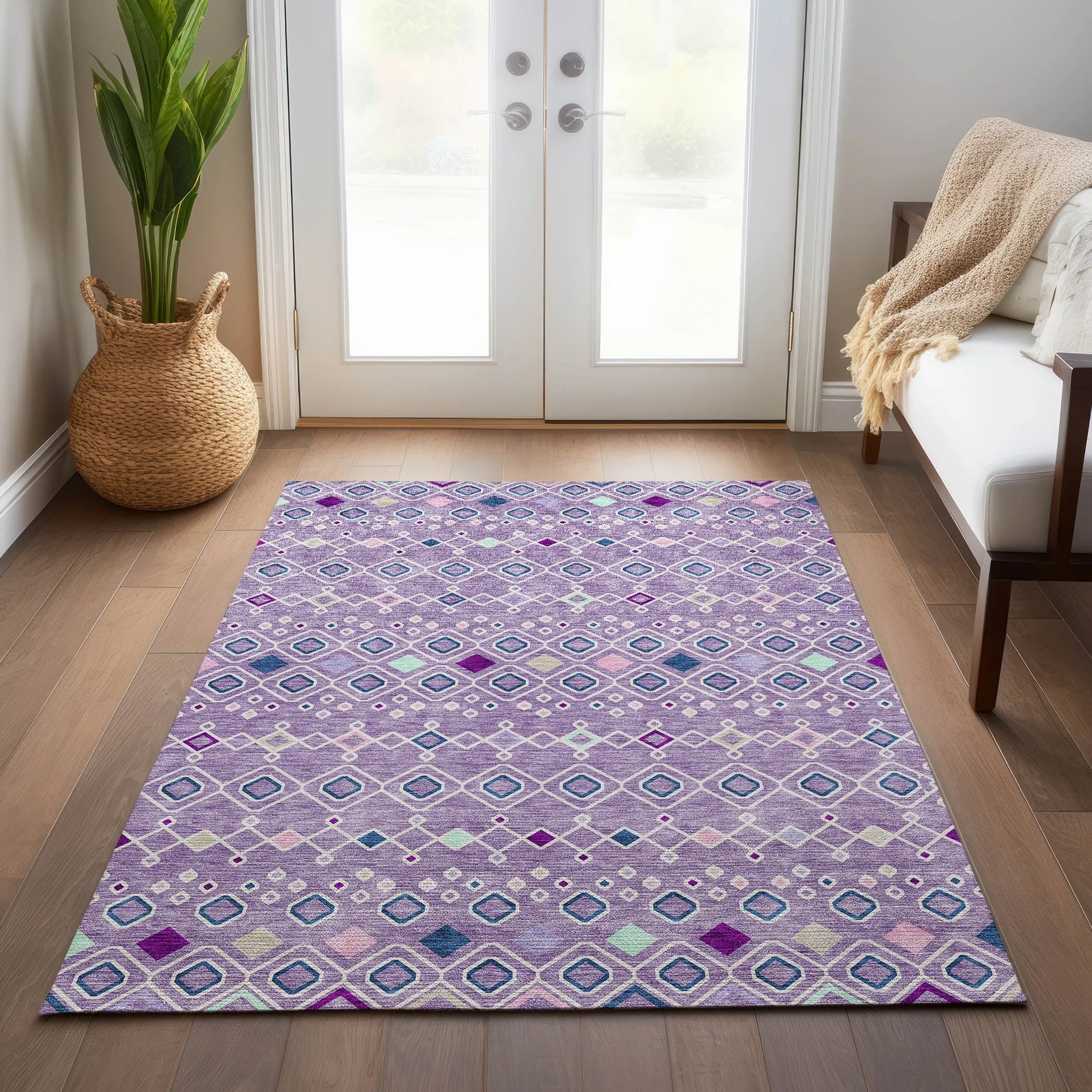 Machine Washable Indoor/ Outdoor Global Contempory Chantille Rug