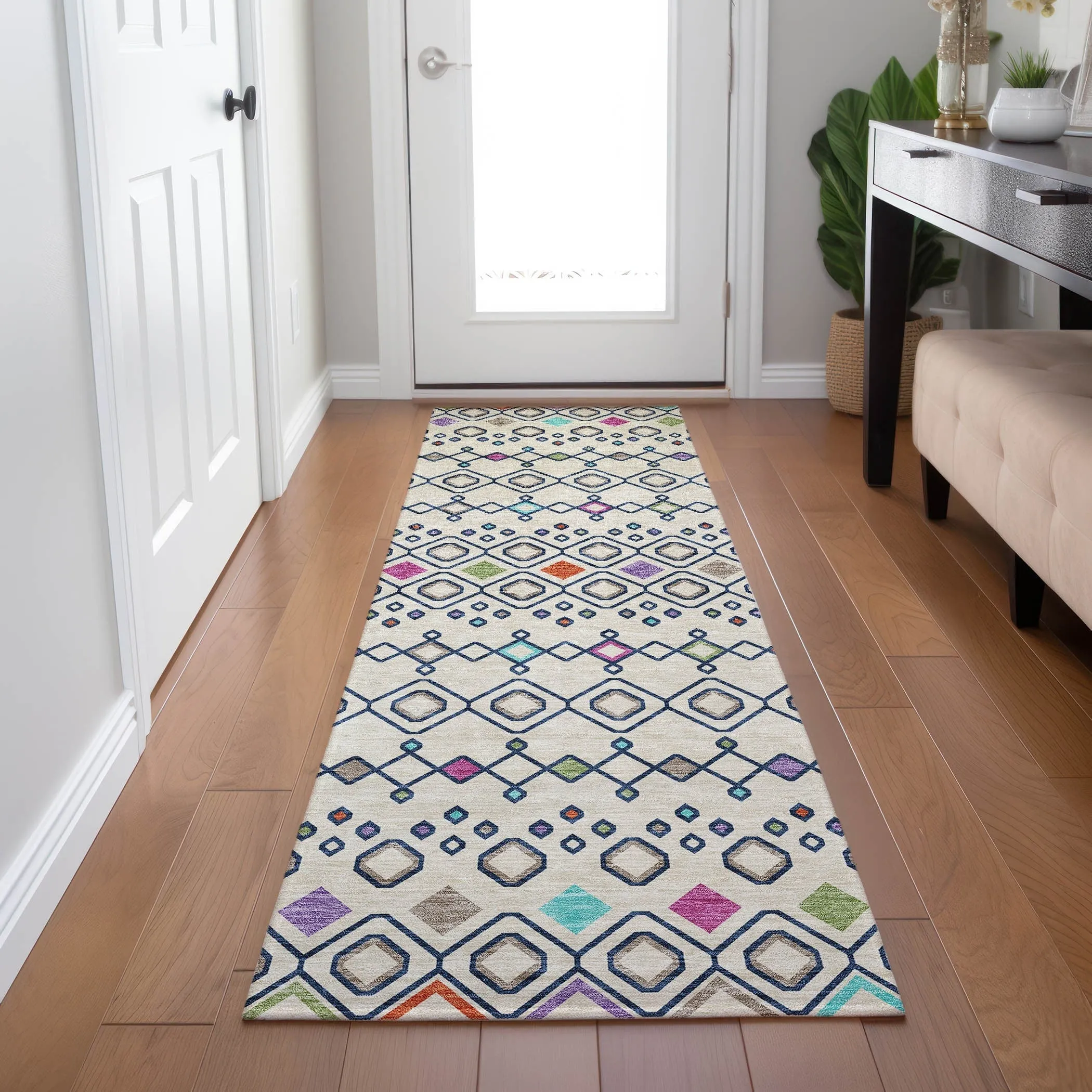 Machine Washable Indoor/ Outdoor Global Contempory Chantille Rug