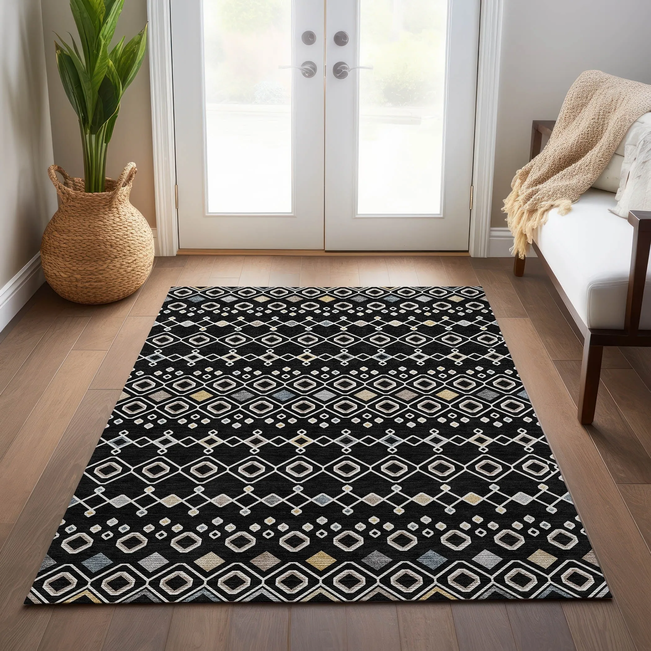 Machine Washable Indoor/ Outdoor Global Contempory Chantille Rug