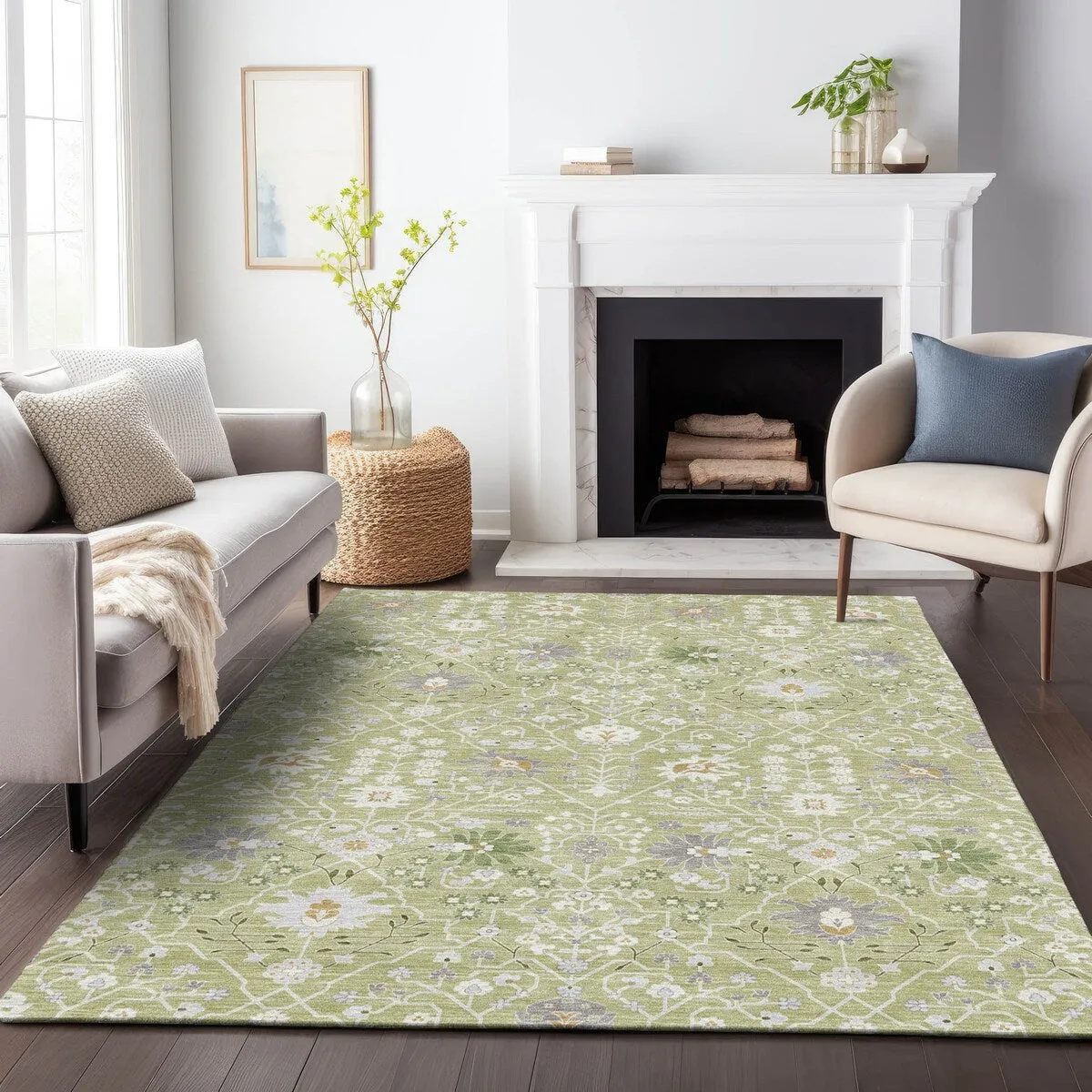 Machine Washable Indoor/ Outdoor Global Traditional Chantille Rug