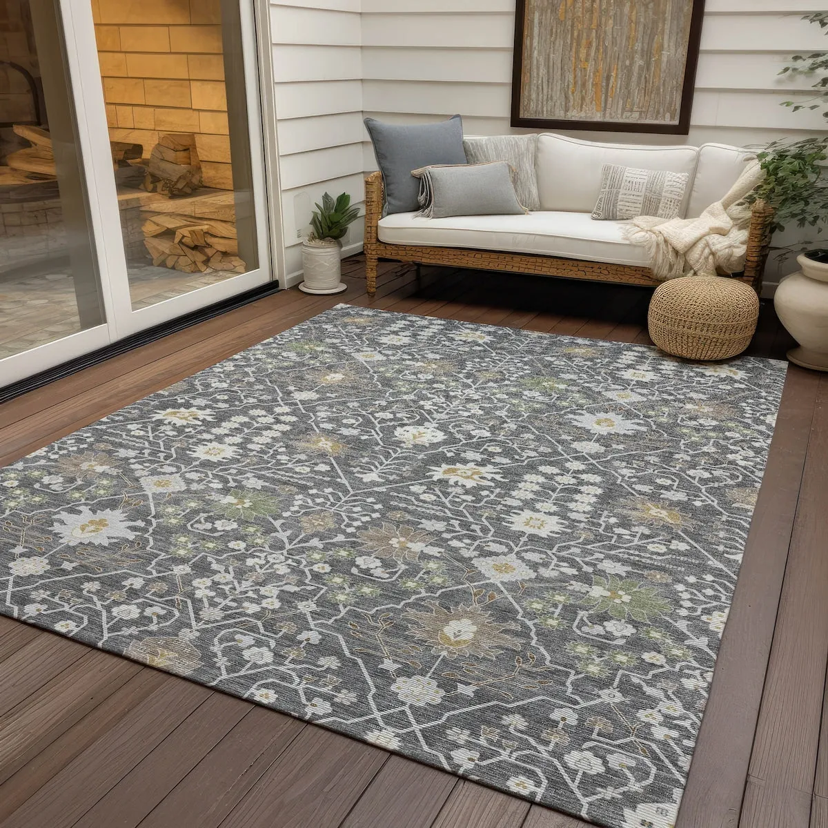 Machine Washable Indoor/ Outdoor Global Traditional Chantille Rug
